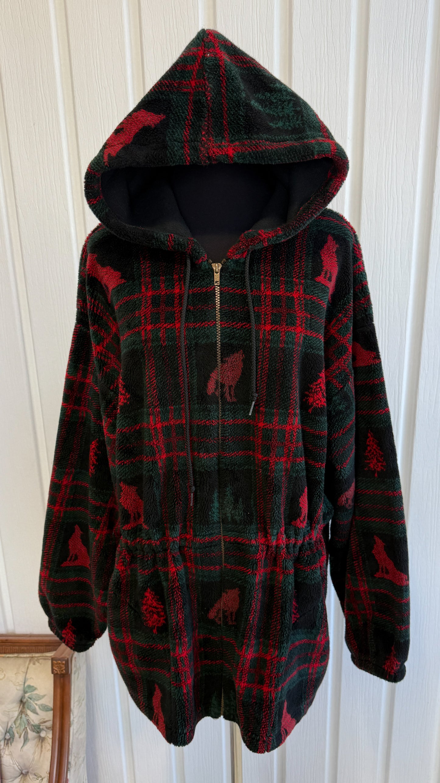 Veste en polar carreauté rouge et vert- large