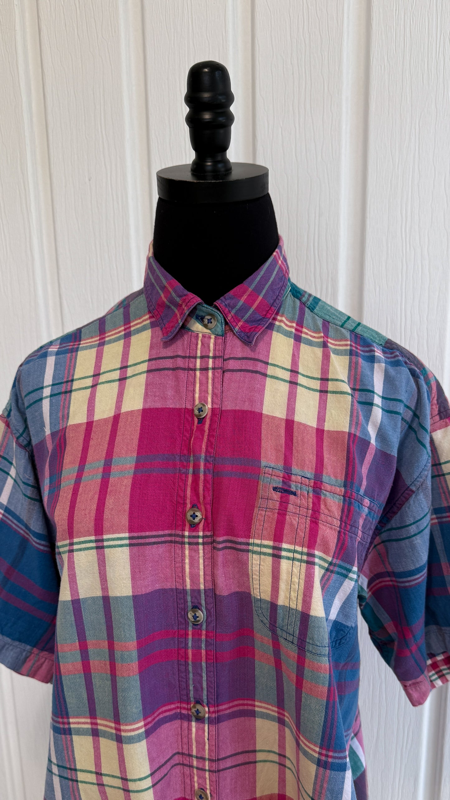 Chemisier carreauté bleu,rose et beige - medium