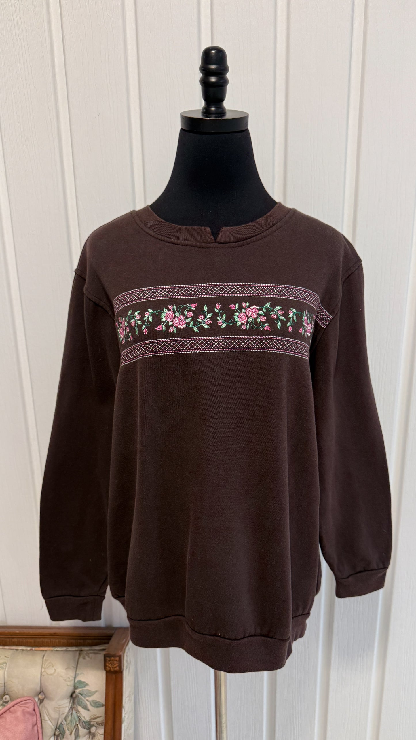 Chandail crewneck brun fleuris- large