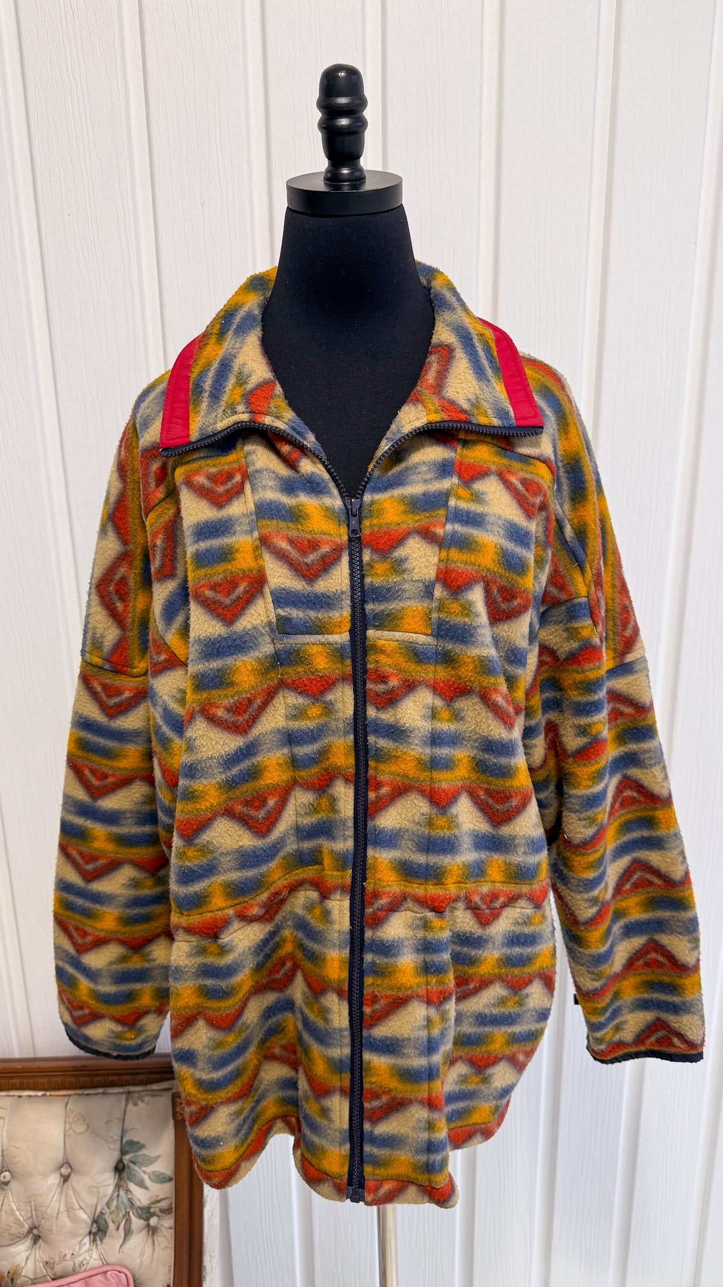 Veste en polar beige rayé- large