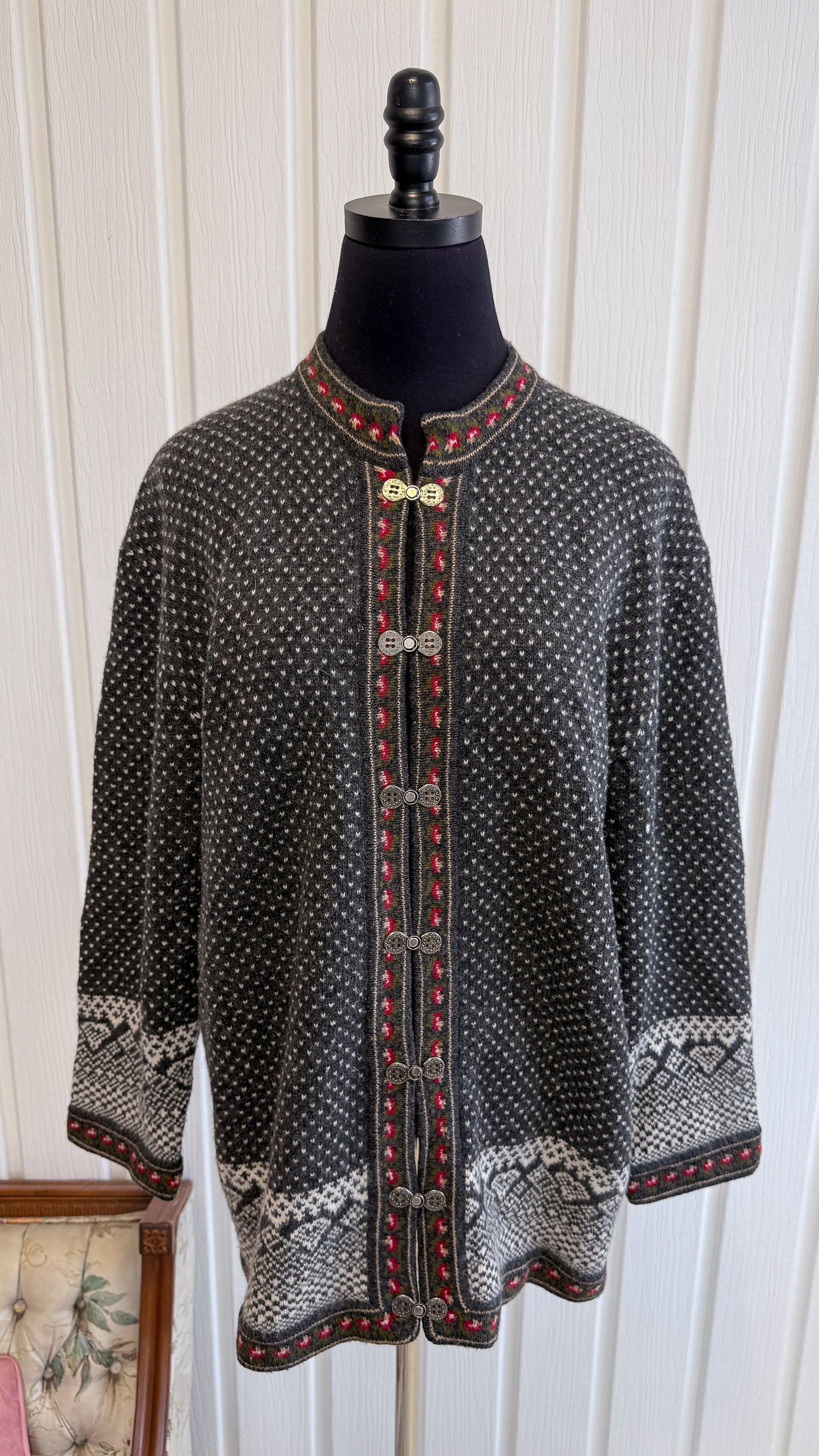 Cardigan tricot gris fleuris- large