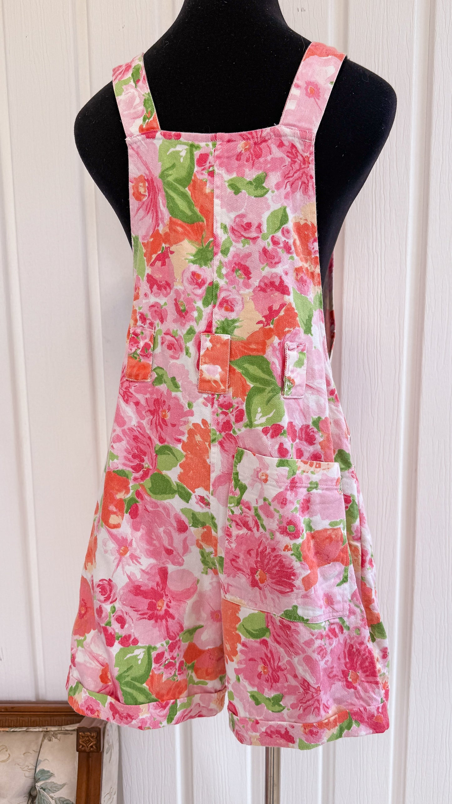 Salopette en jeans fleurie rose- small
