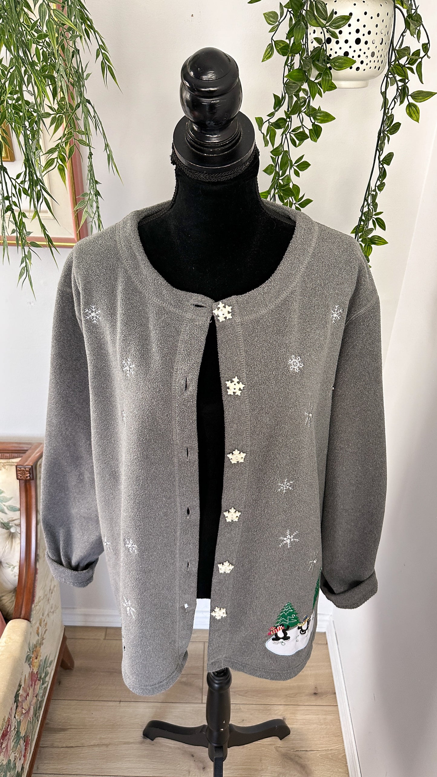 Gray fleece jacket with flakes - plus size