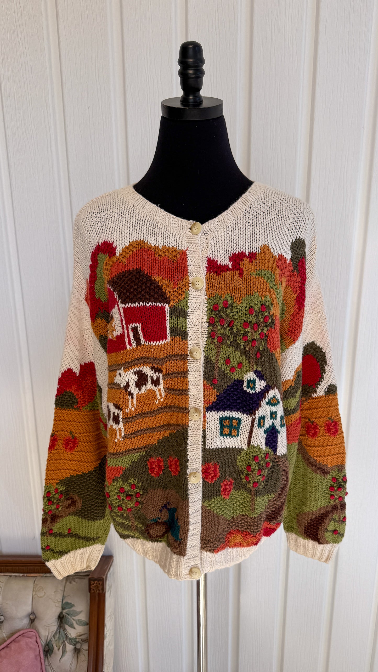 Cardigan en tricot motifs ferme- large