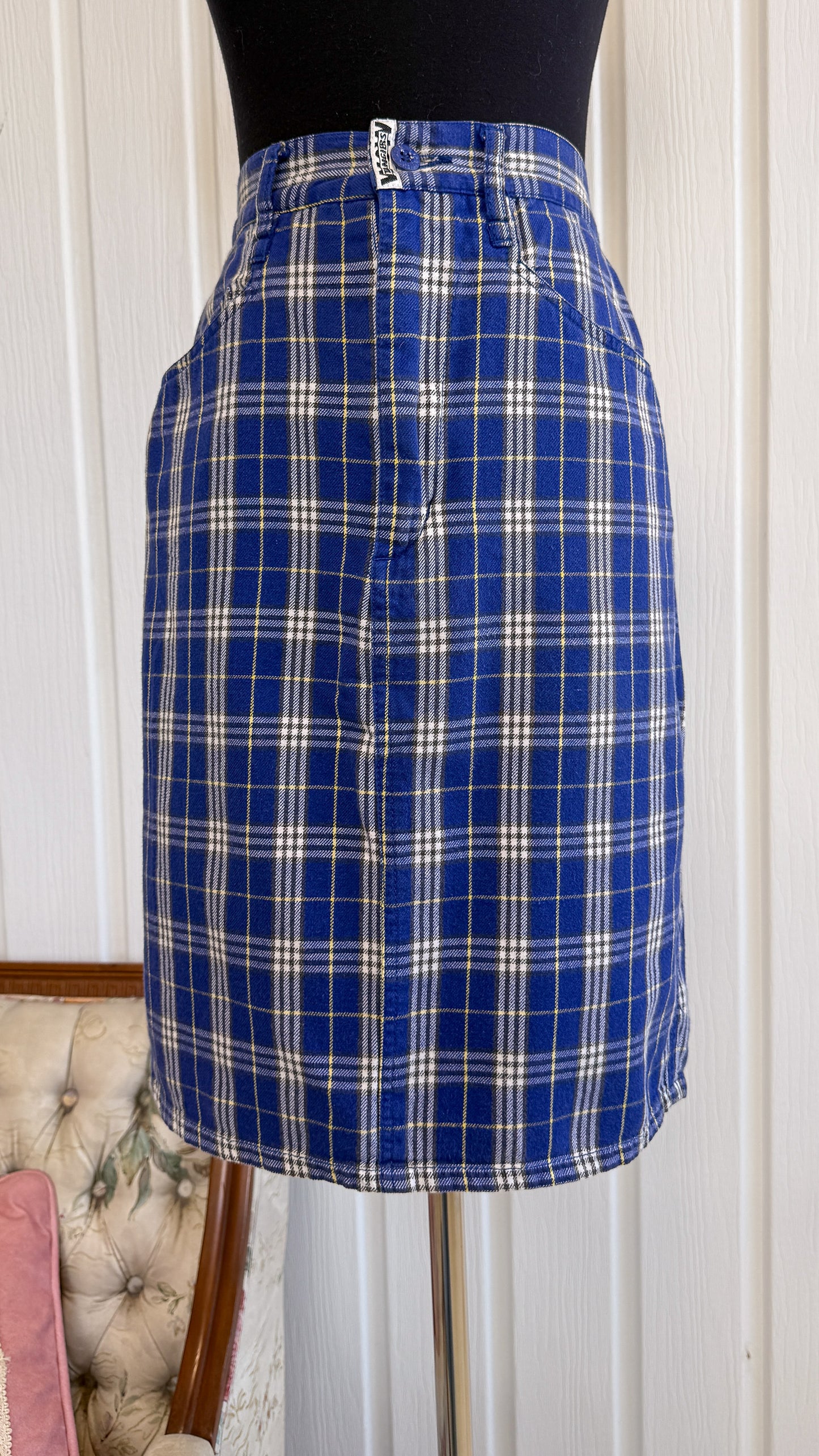 Jupe droite carreauté bleu- small