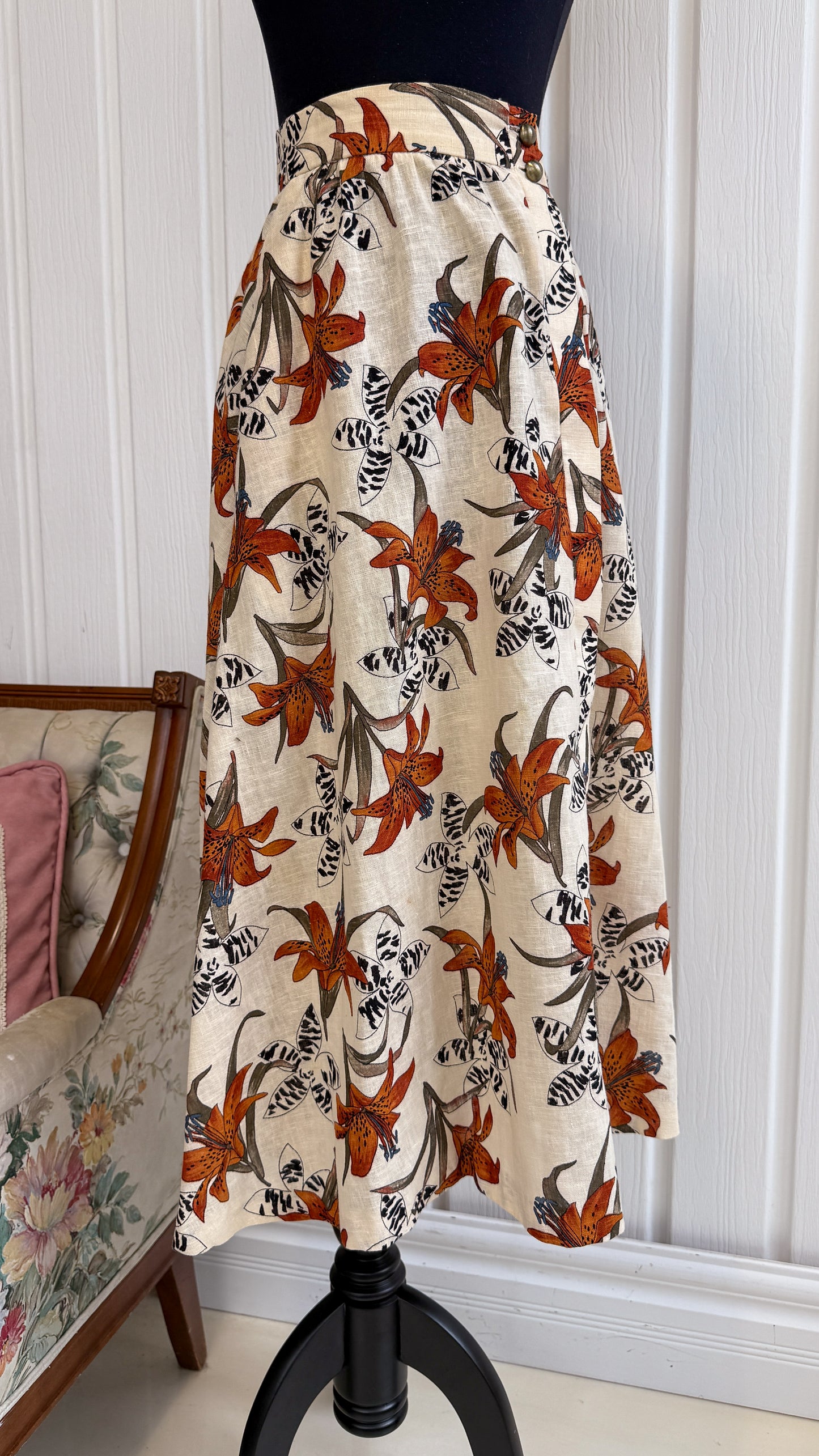 Jupe beige fleurie orange- medium