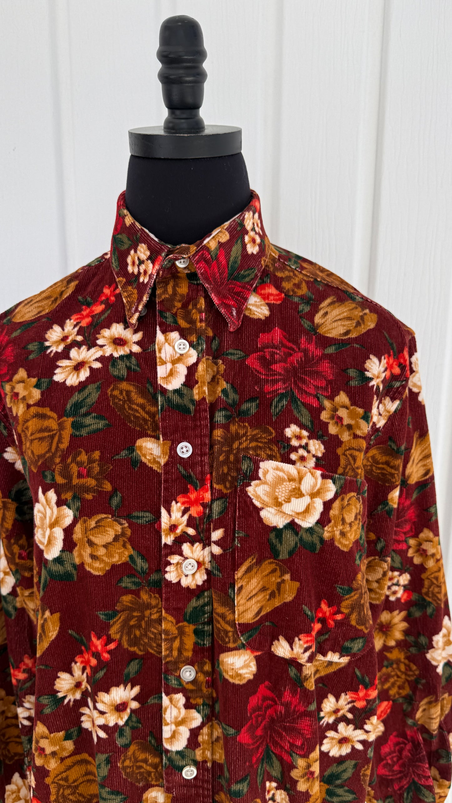 Chemisier corduroy bourgogne fleuris- small