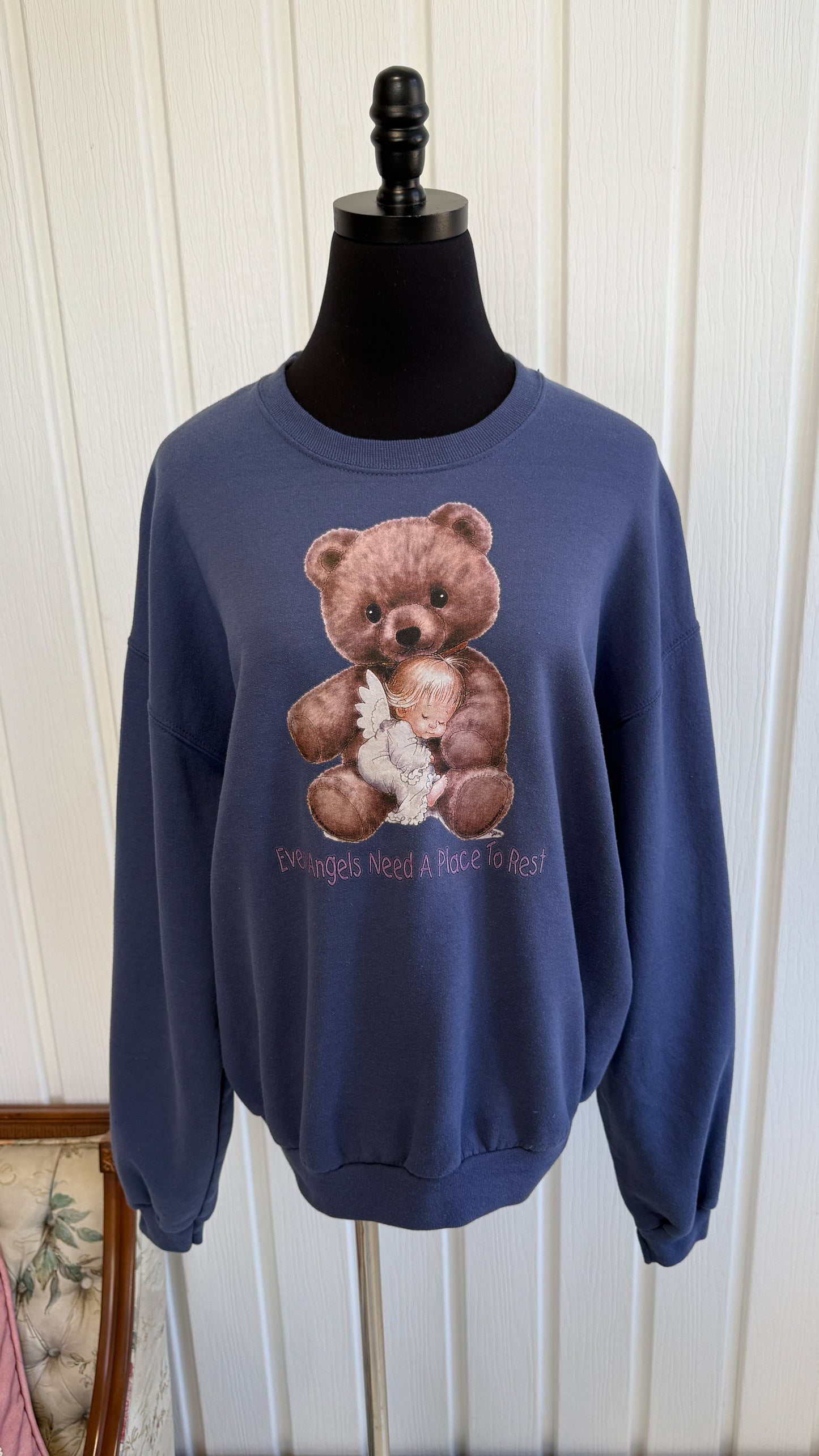 Chandail crewneck bleu ourson- large