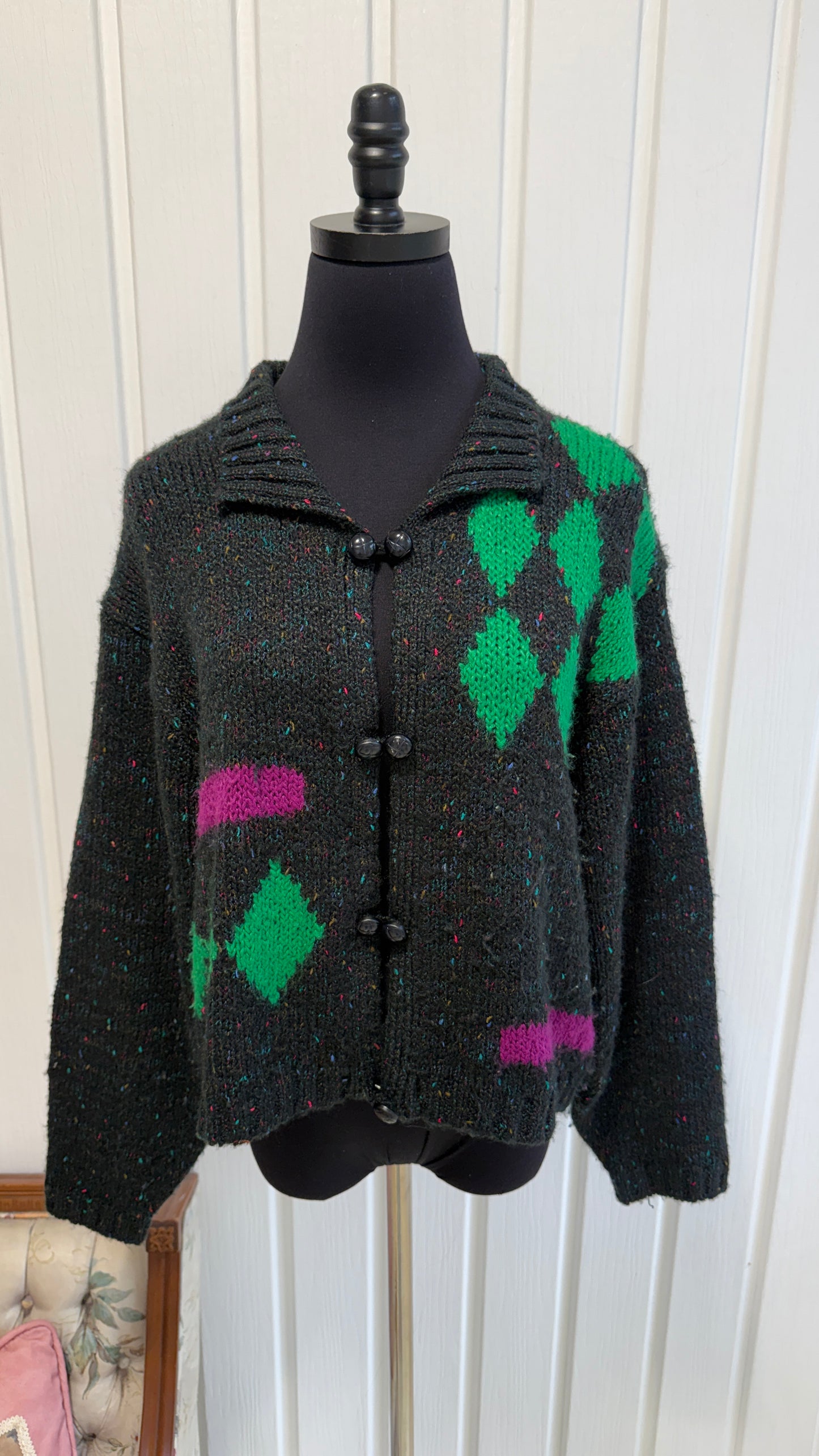 Cardigan tricot noir losanges- medium