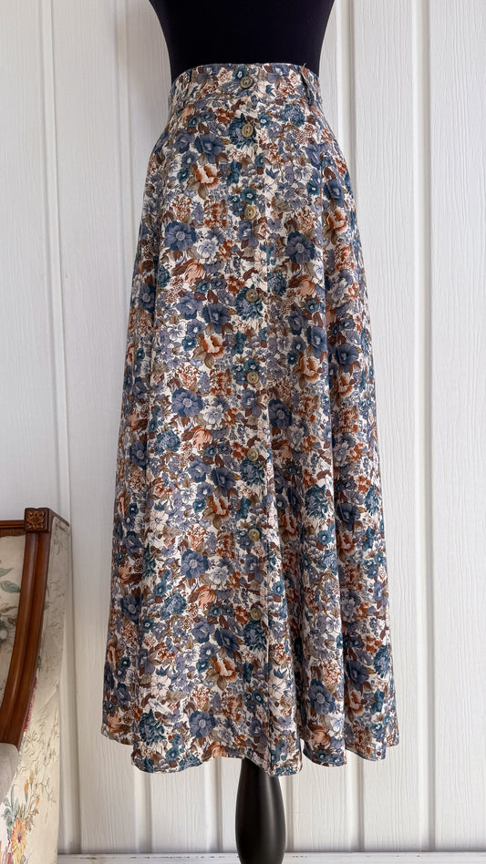 Jupe beige fleurie bleu à boutons- small