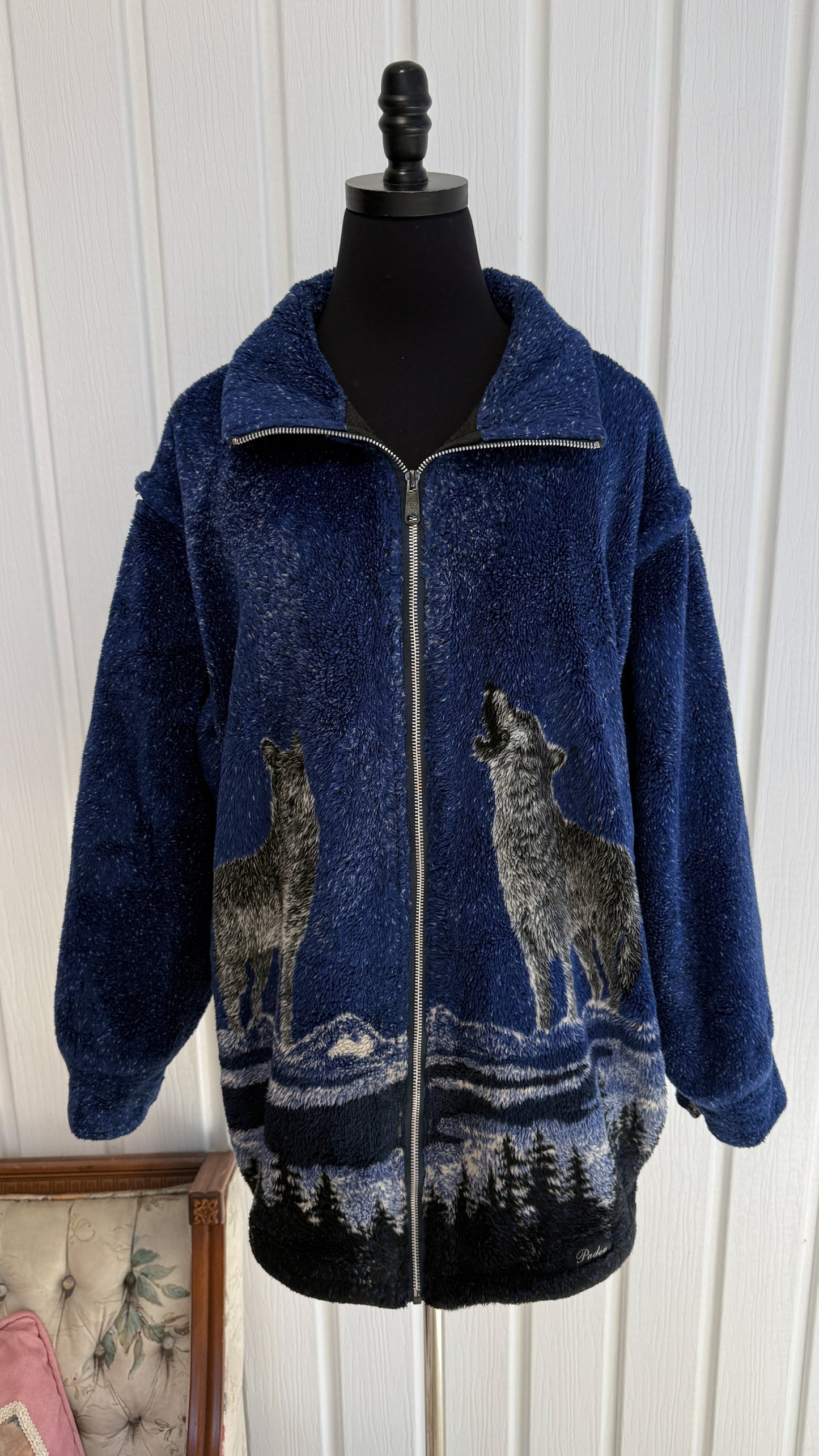 Veste en polar bleu loups- large