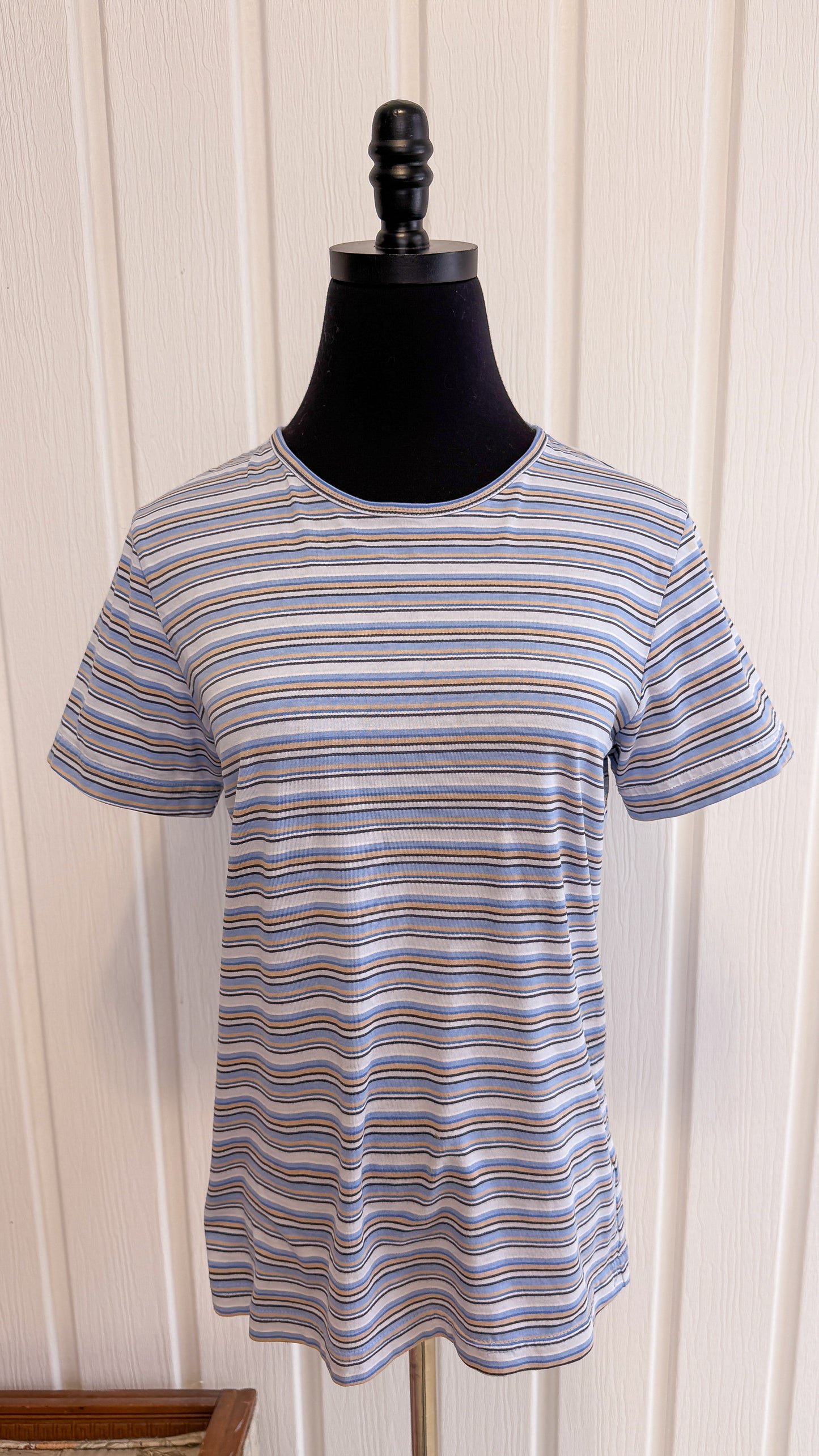 T-shirt rayé bleu et beige- small