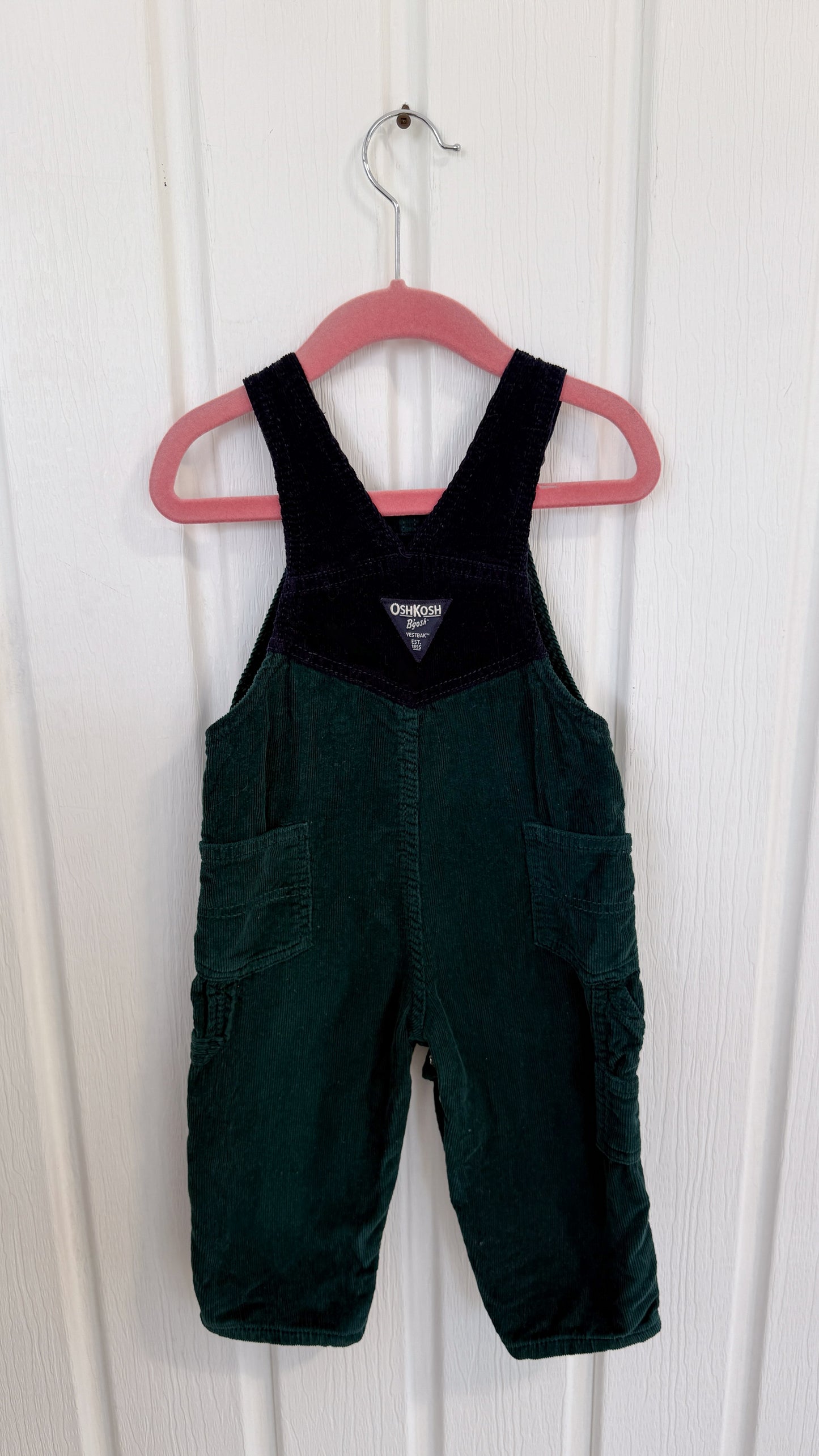 Enfants- salopette en corduroy vert et marine Oshkosh- 18m