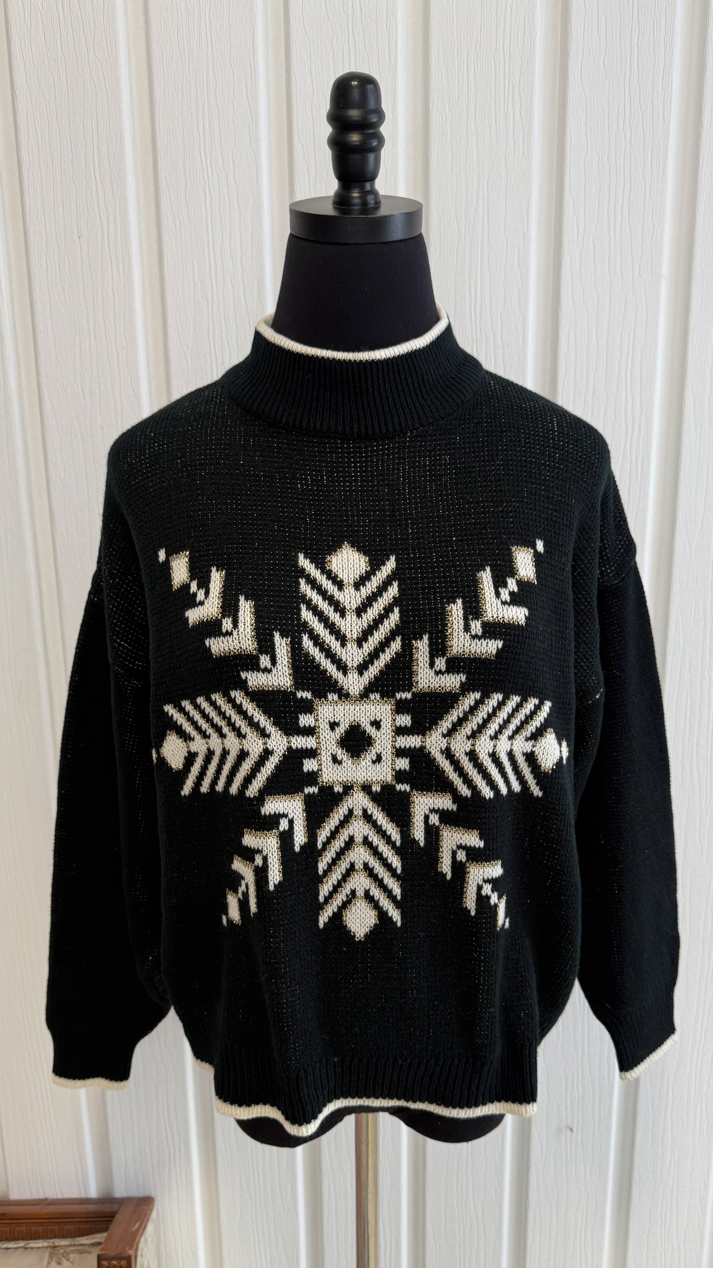 Chandail tricot noir flocon-medium