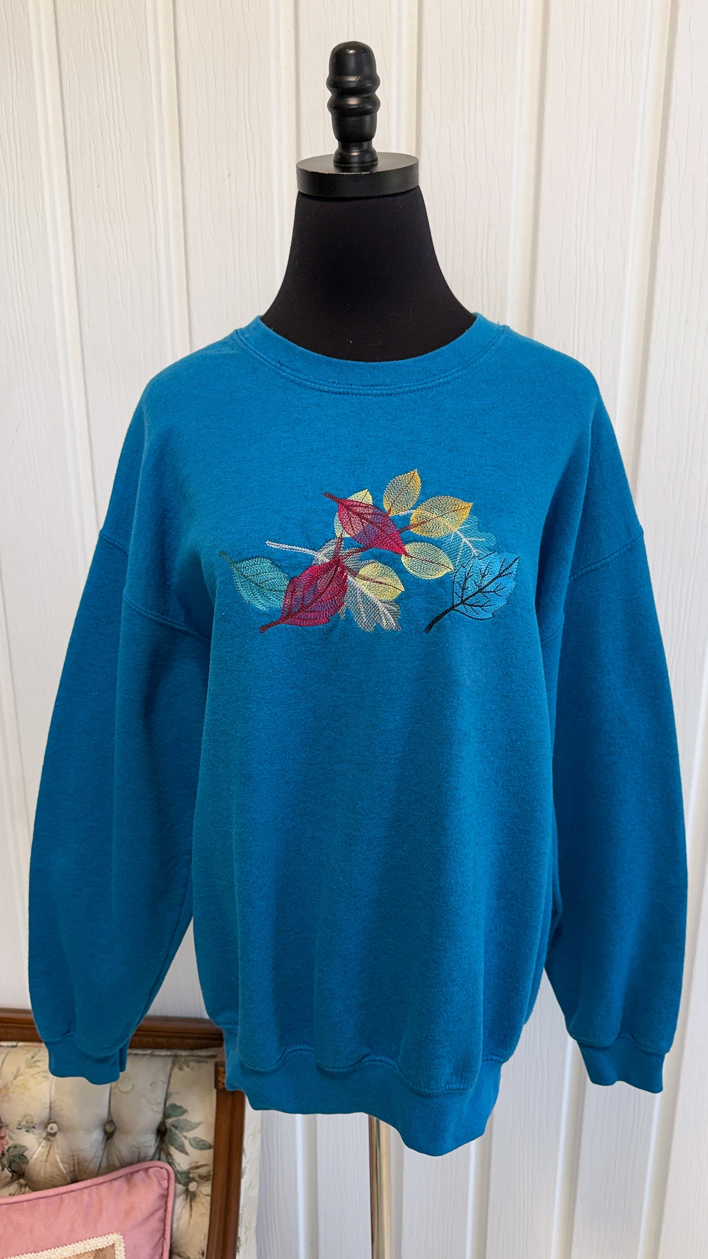 Chandail crewneck bleu feuilles- x-large