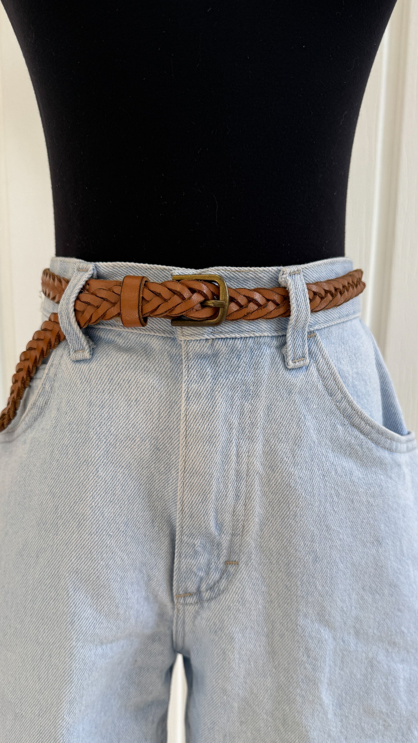 Ceinture en cuir tressé brune- x-large