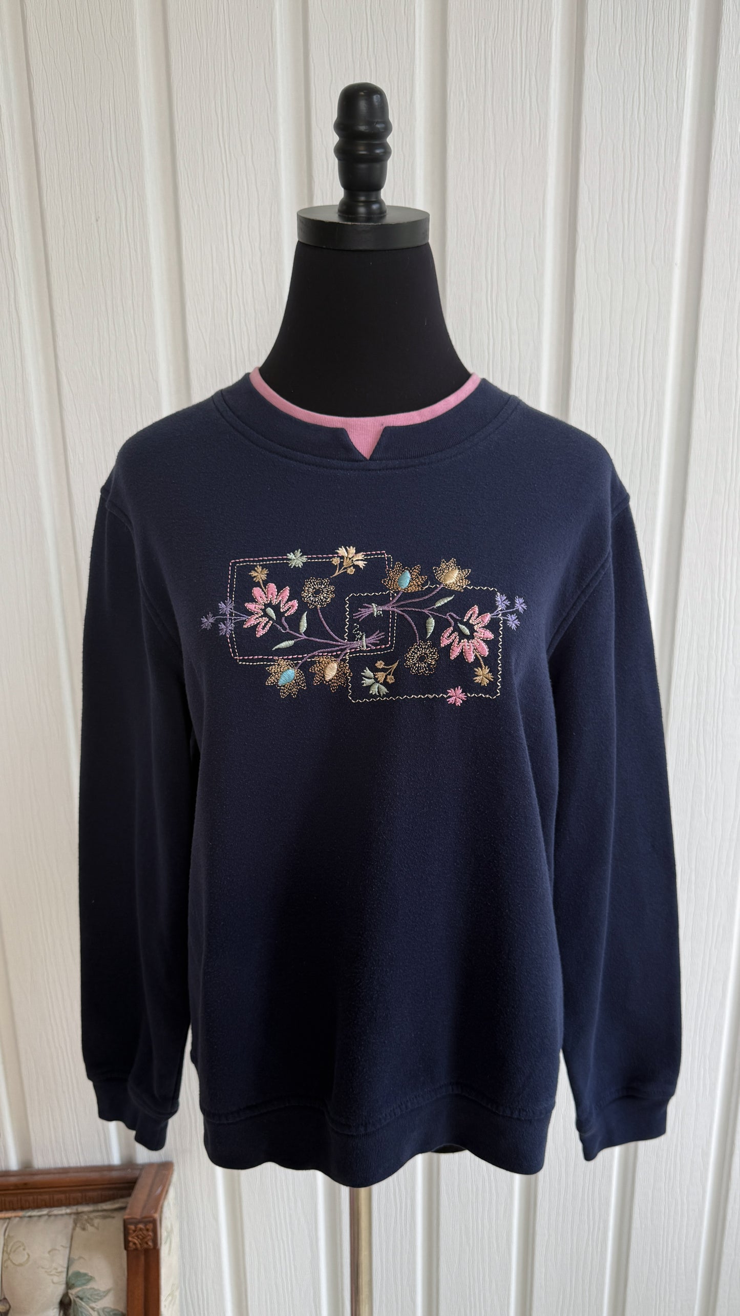 Chandail crewneck marine fleuris rose-medium