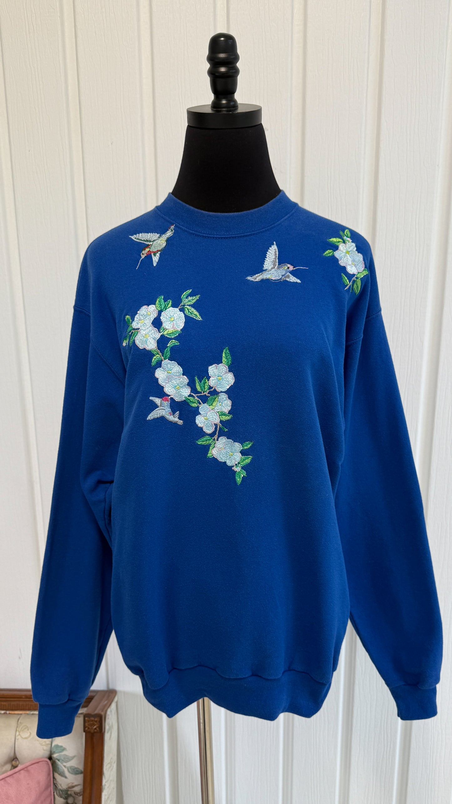 Chandial bleu broderies colibris - medium