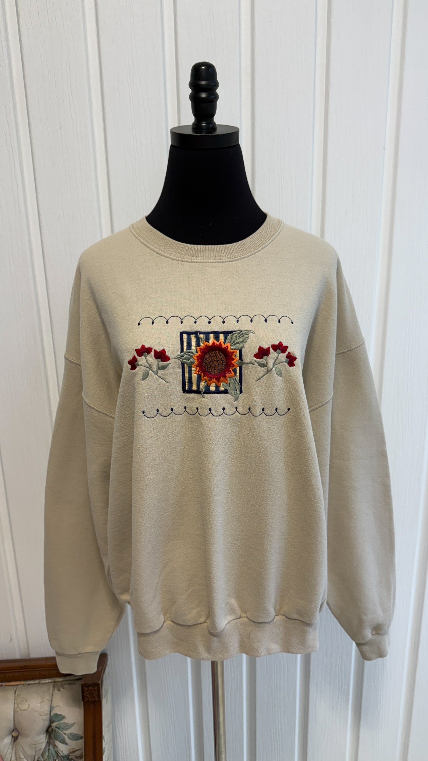 Chandail crewneck beige fleuris- large