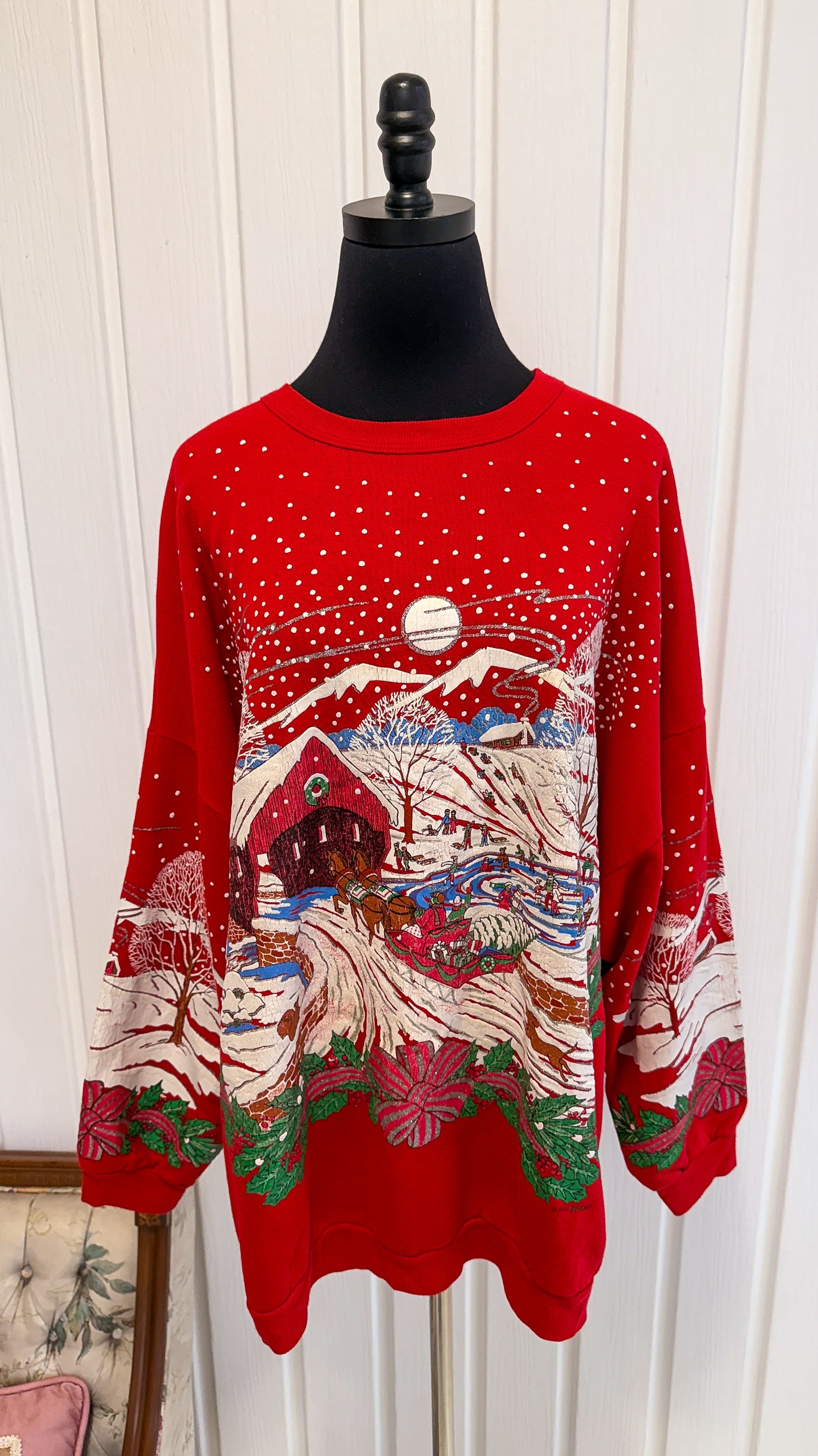 Chandail crewneck rouge patinoire- x-large