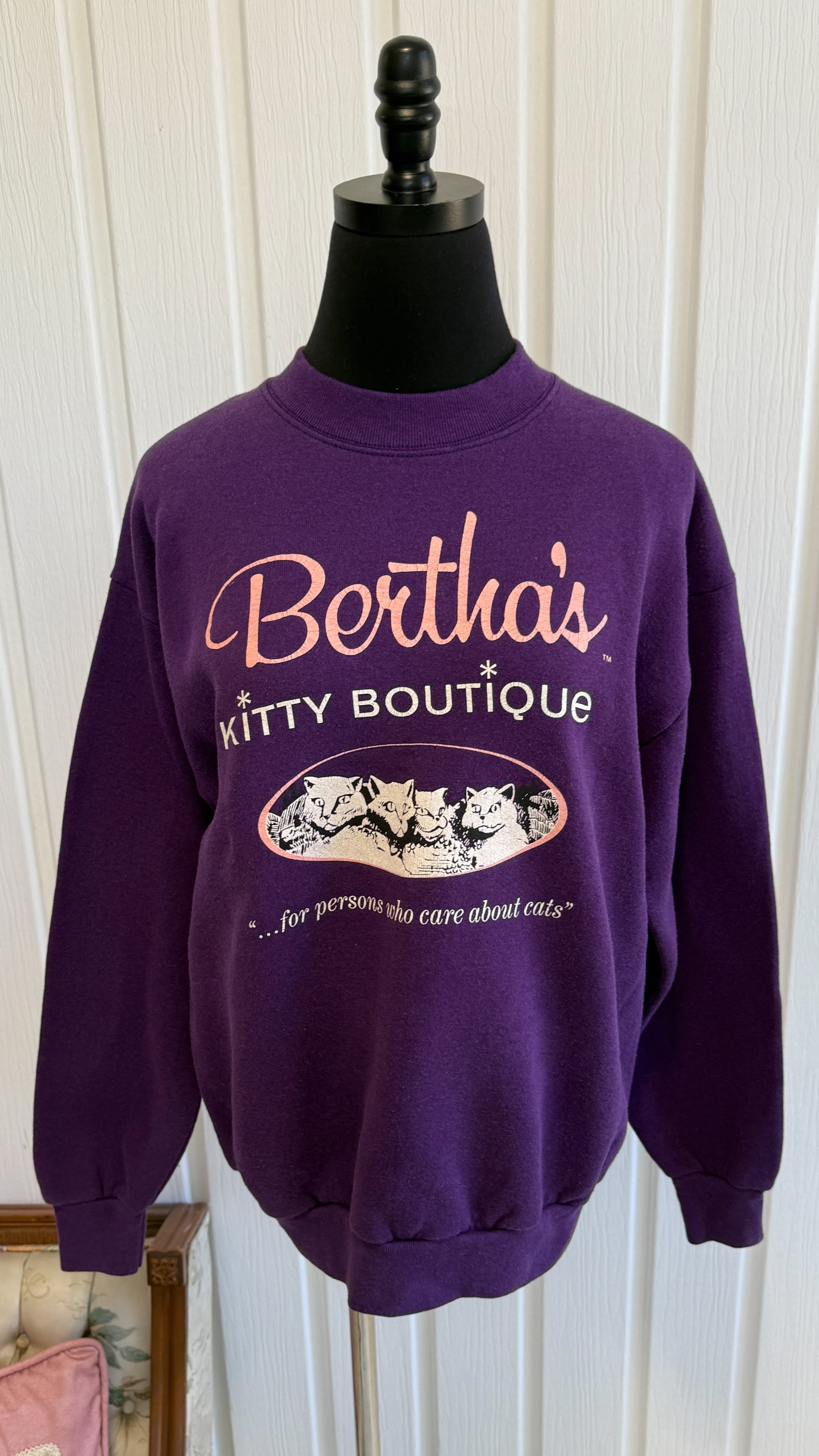 Chandail crewneck mauve chats- medium