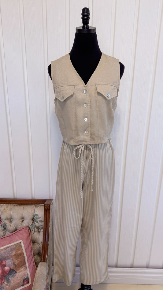 Jumpsuit beige rayé - small