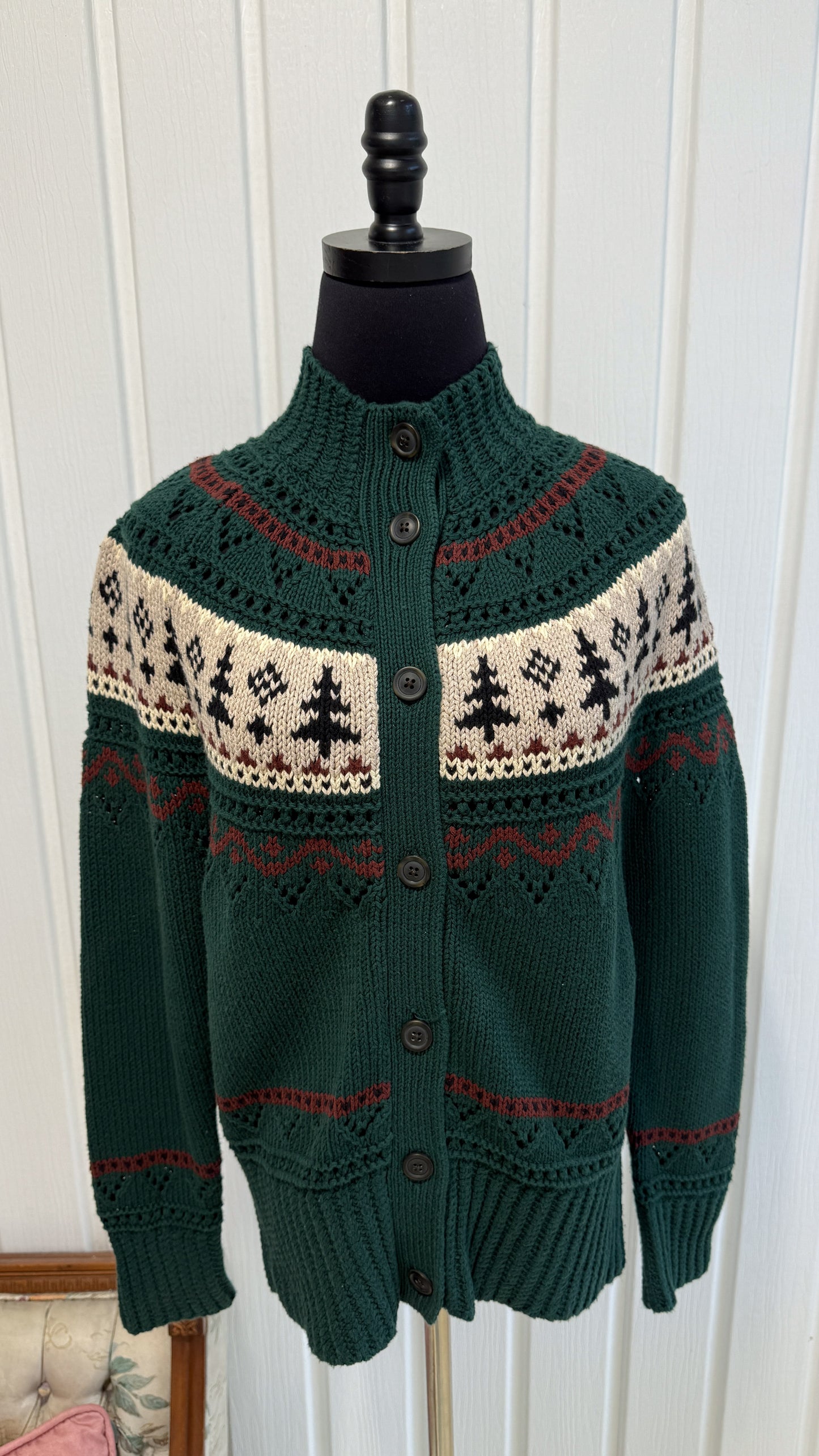 Cardigan tricot vert sapins- medium