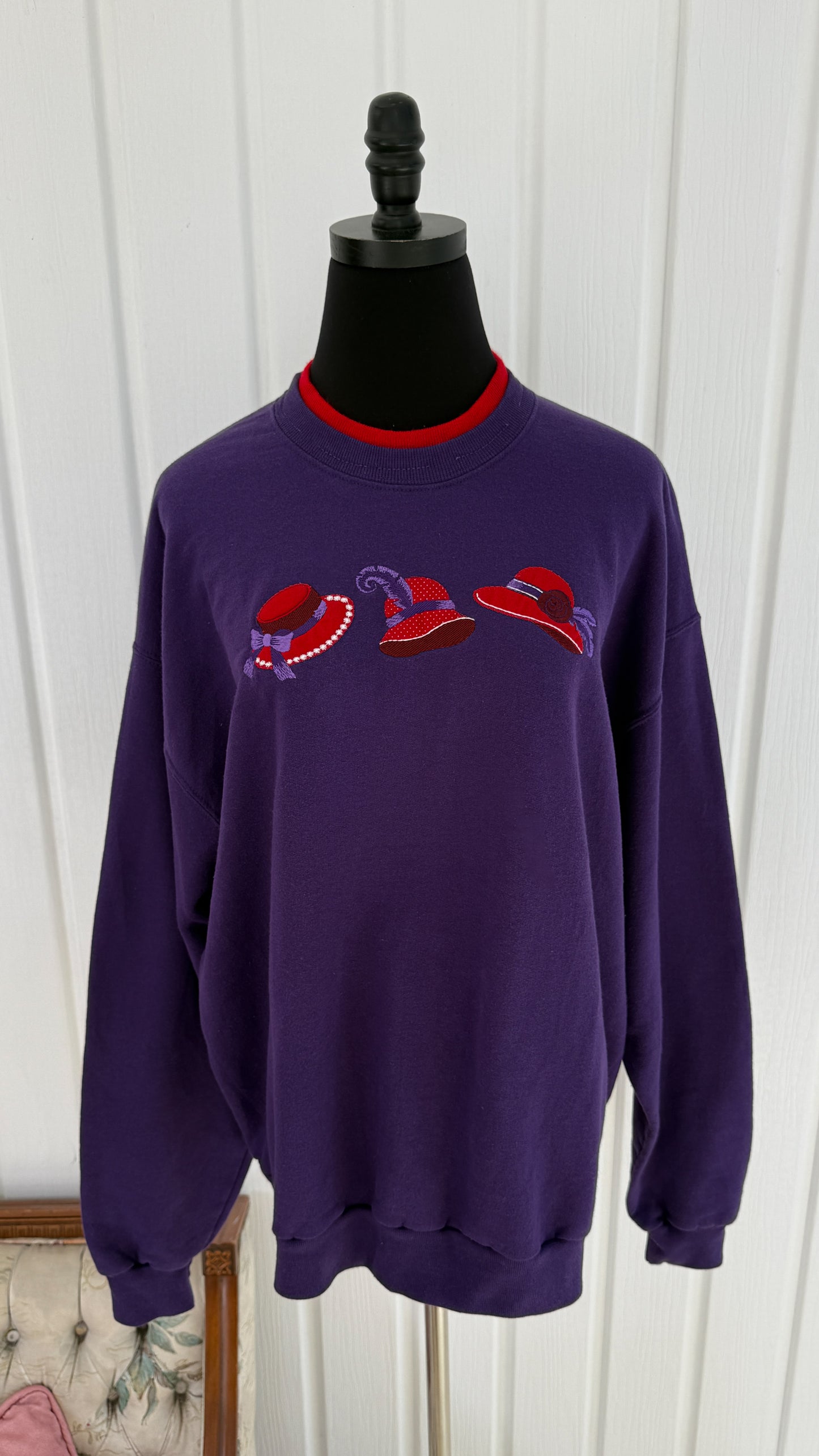 Chandail crewneck mauve chapeaux- large