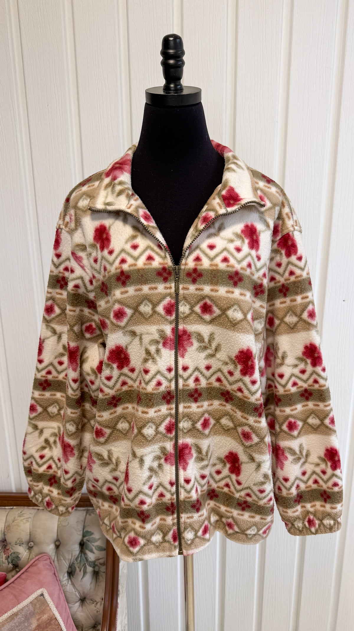 Veste en polar beige rayures fleuris- x-large