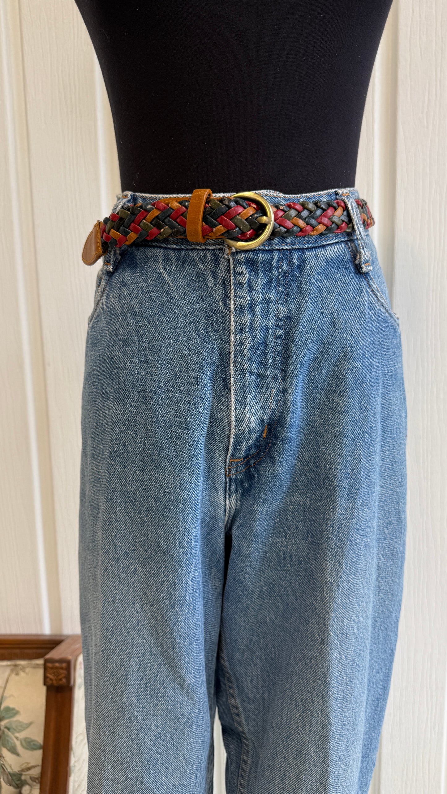 Ceinture en cuir tressé multicolore- large