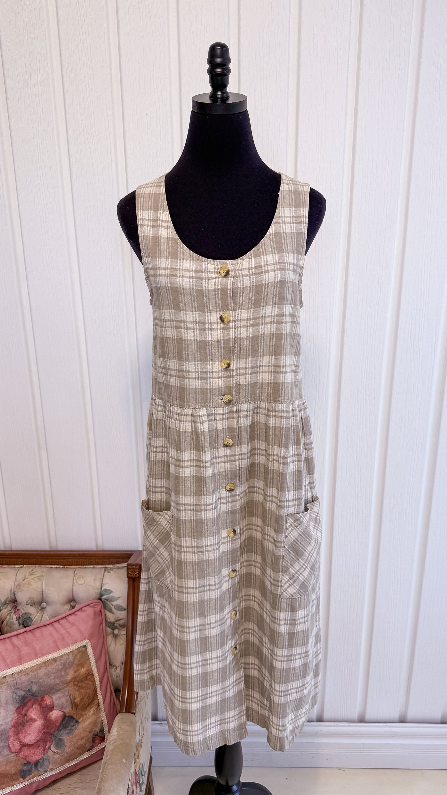 Robe chemisier carreauté beige- medium