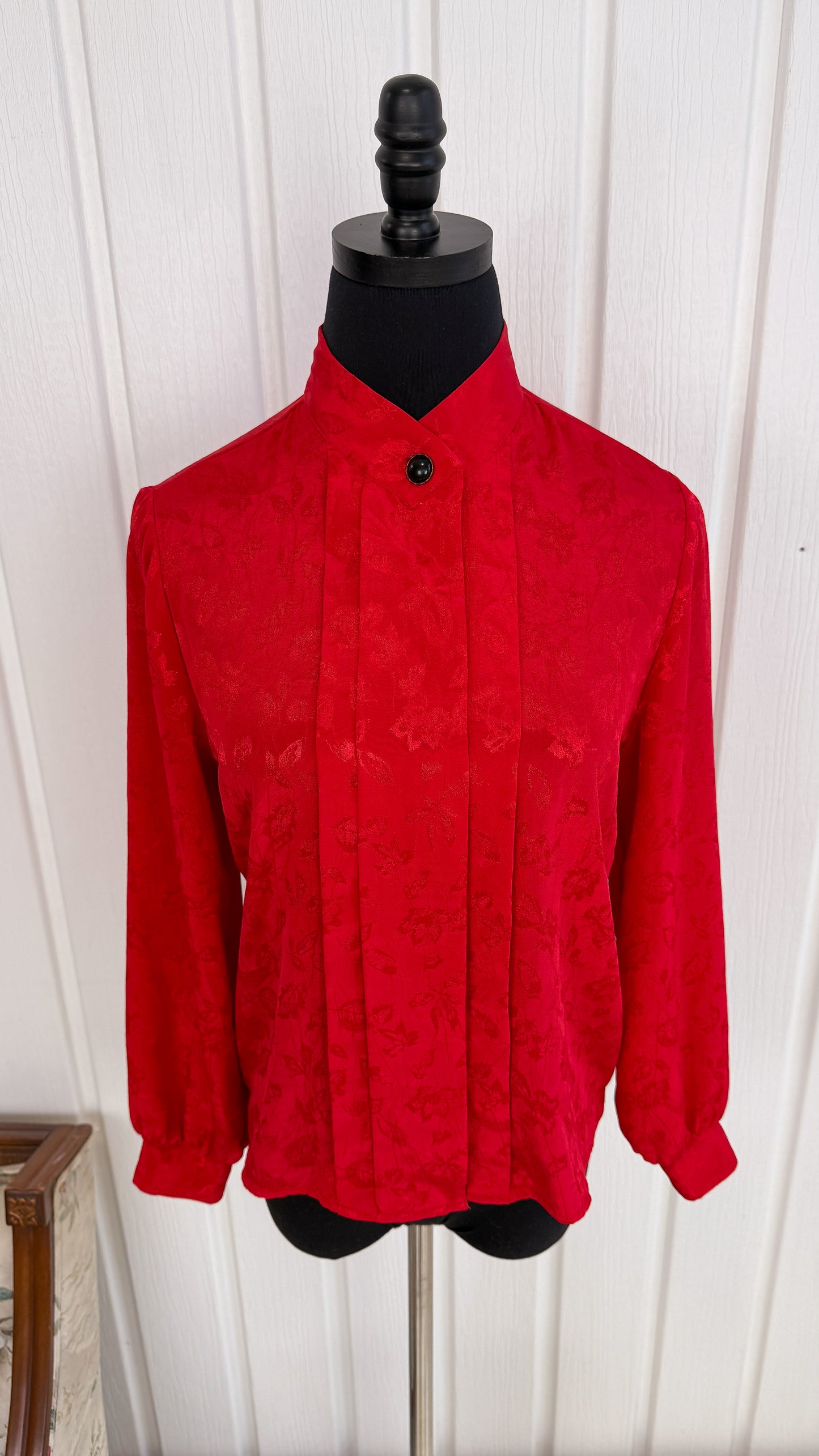 Red satin pattern blouse - small