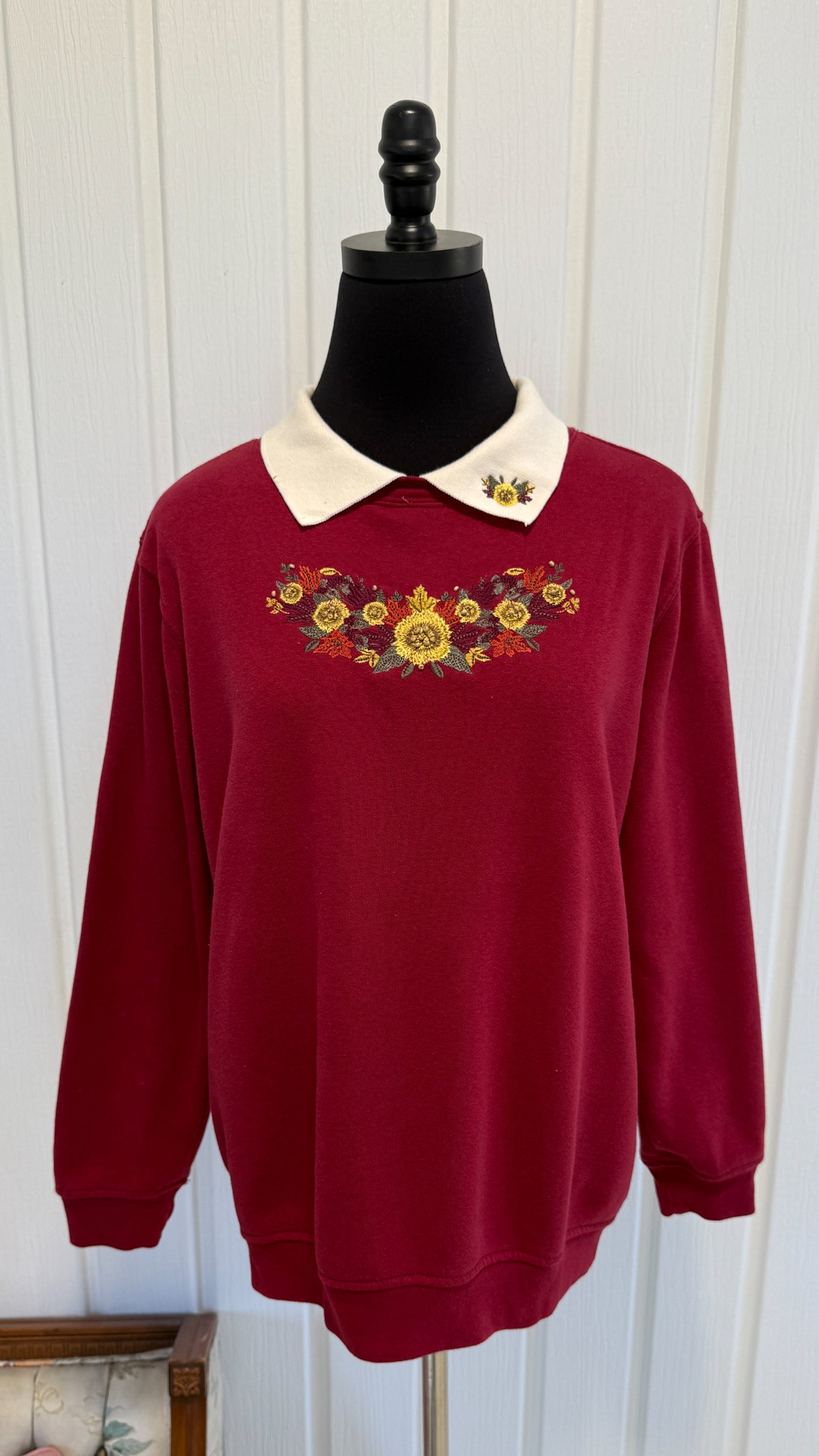 Chandail crewneck rouge tournesols d’Automne- small