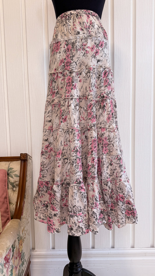 Beige skirt with pink flowers - x-large