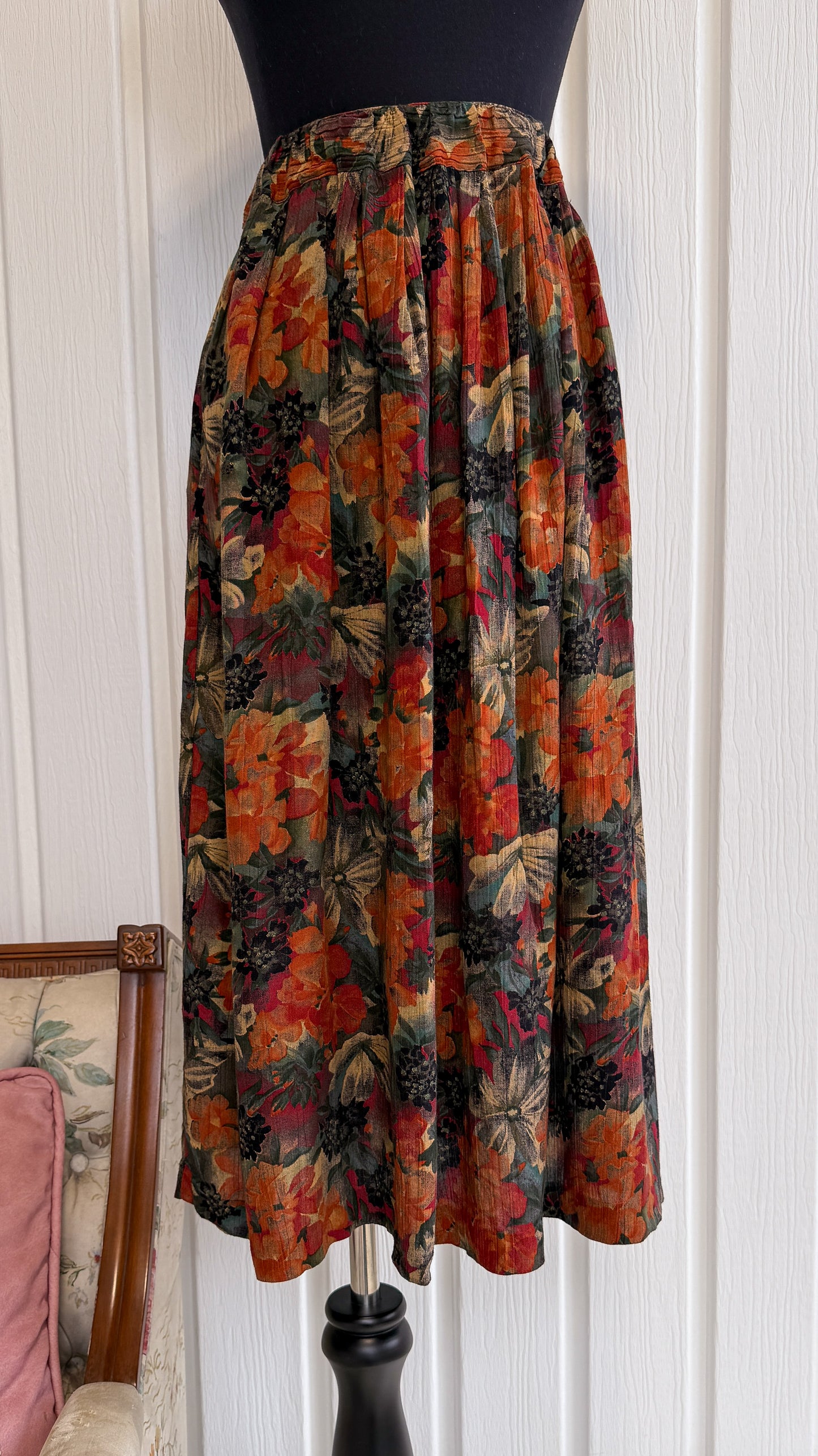 Jupe fleurie orange et vert- medium