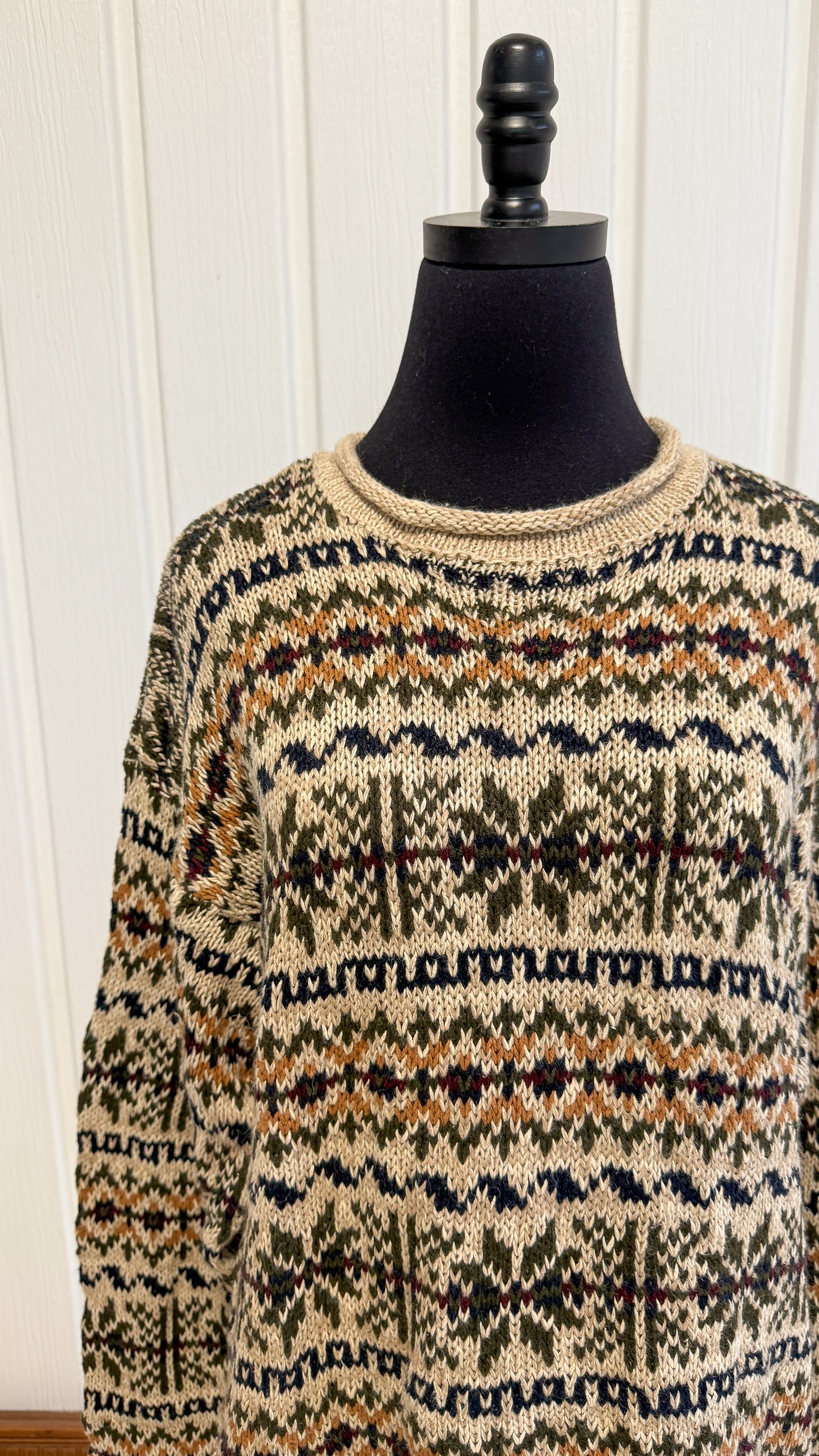 Chandail tricot beige rayé- large