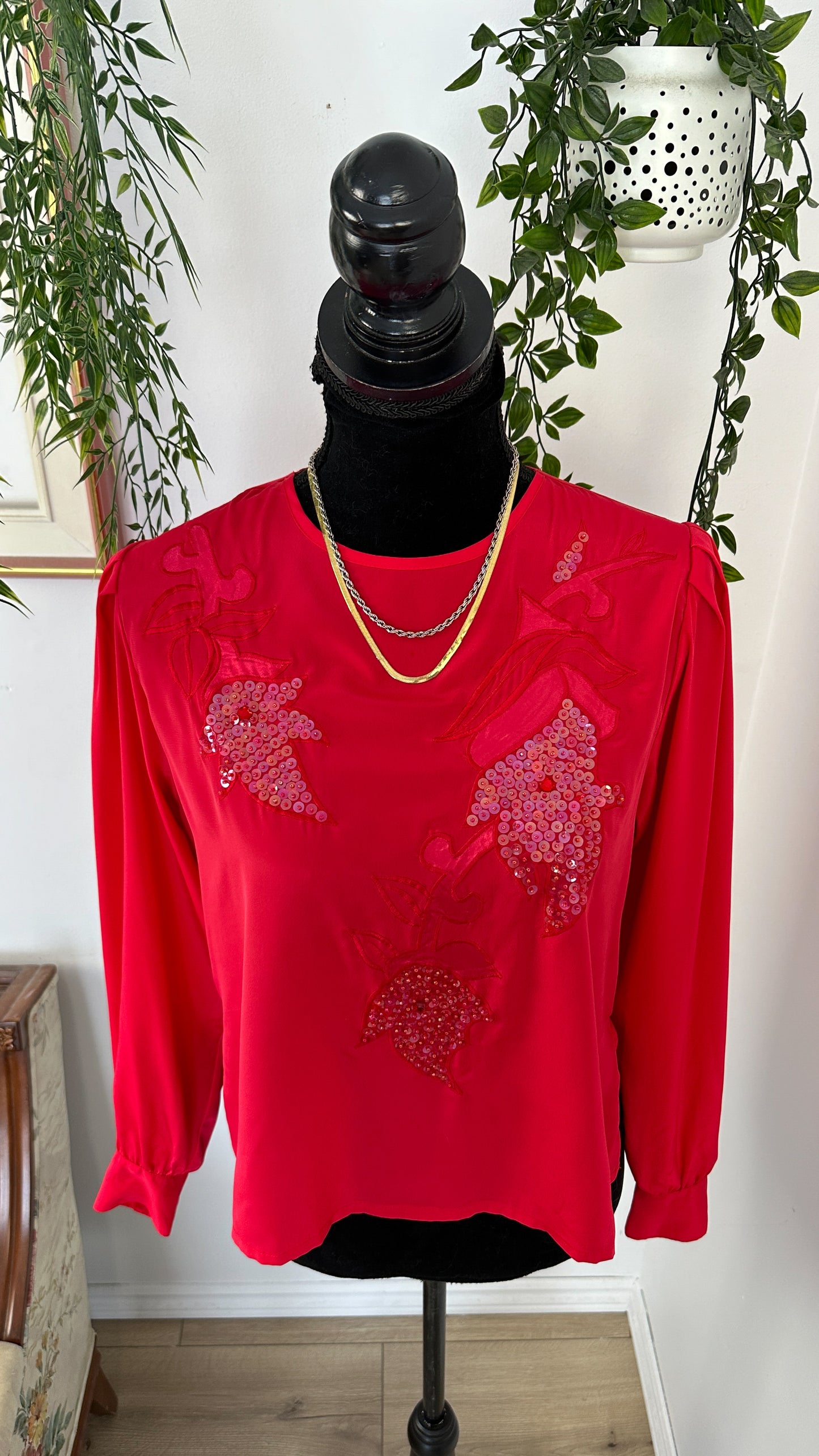 Red sequin blouse - medium