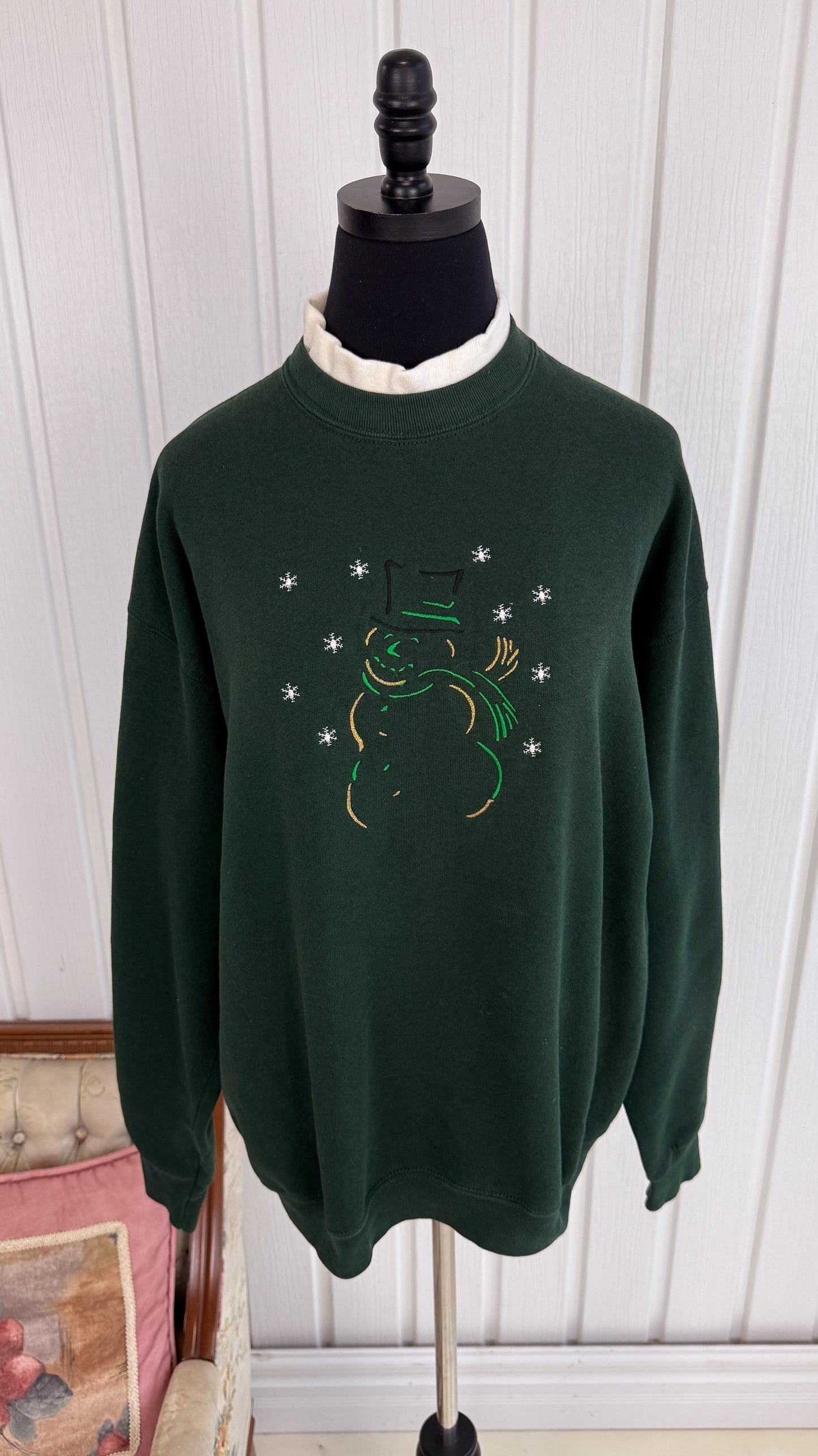 Snowman Green Crewneck Sweater - Large