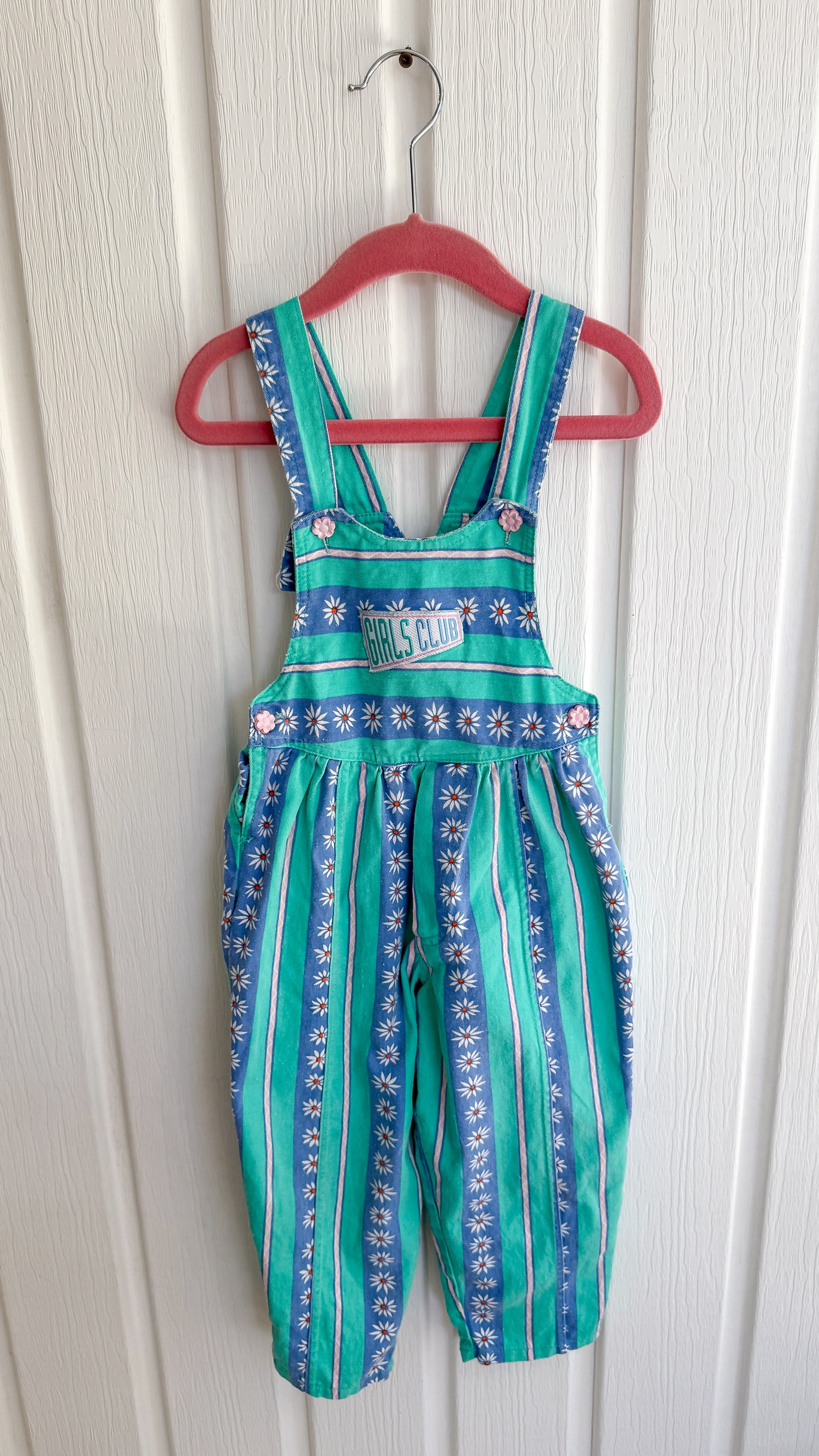 Enfants- salopette en denim rayé fleurie- 3x