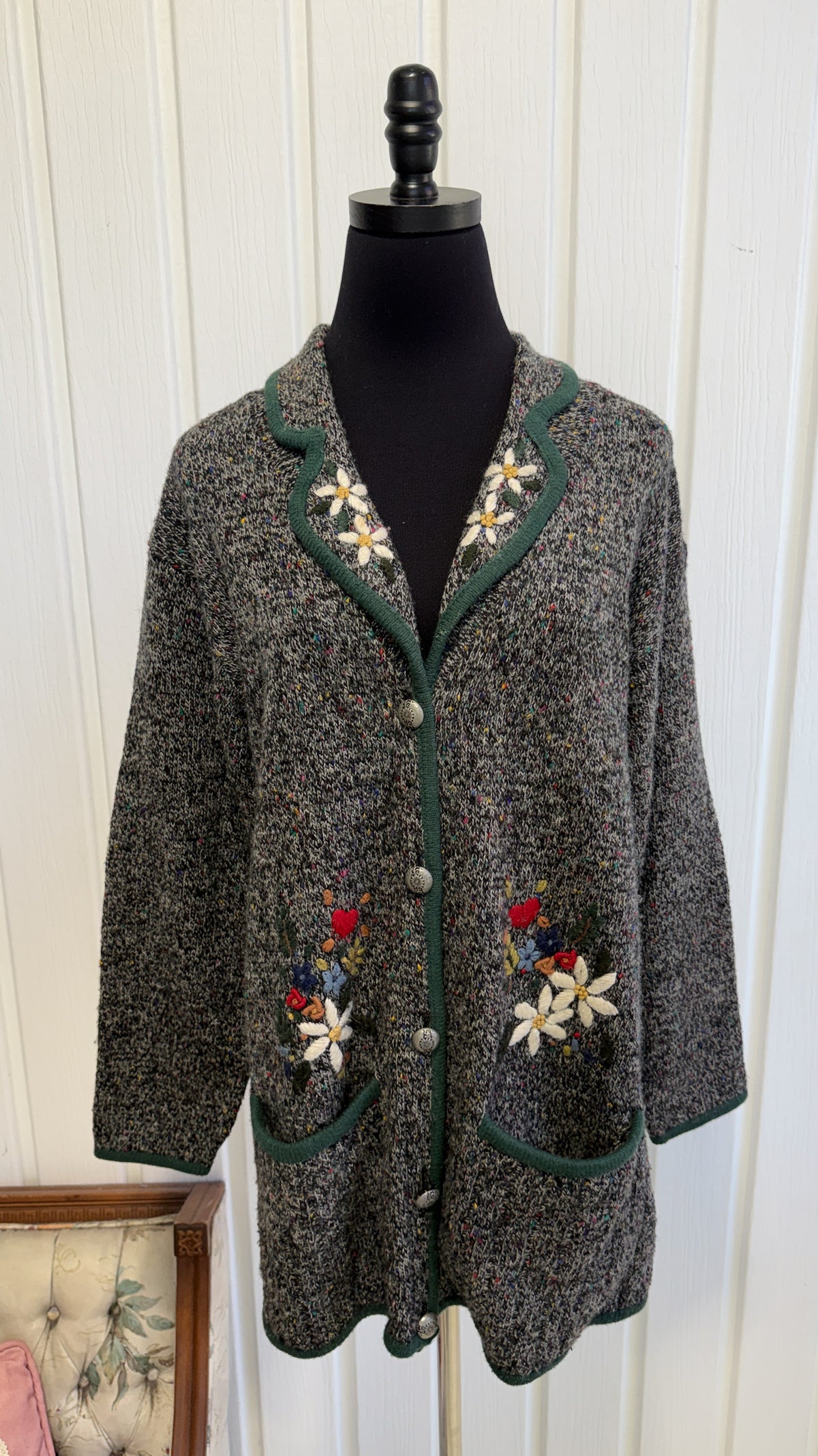 Cardigan tricot gris moucheté multicolore- medium