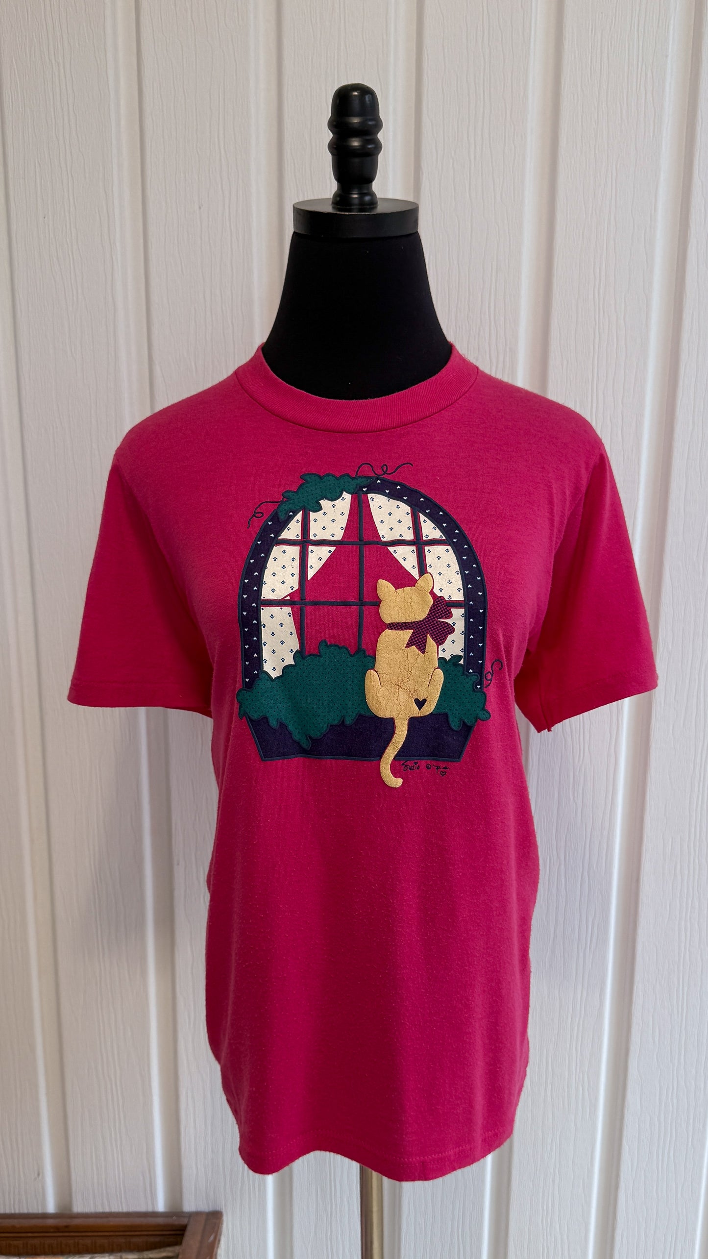 T-shirt rose chat- small