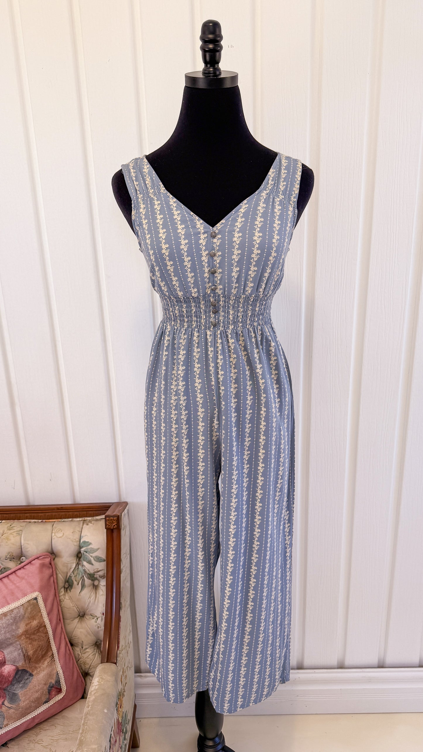 Jumpsuit bleu fleuris beige- small