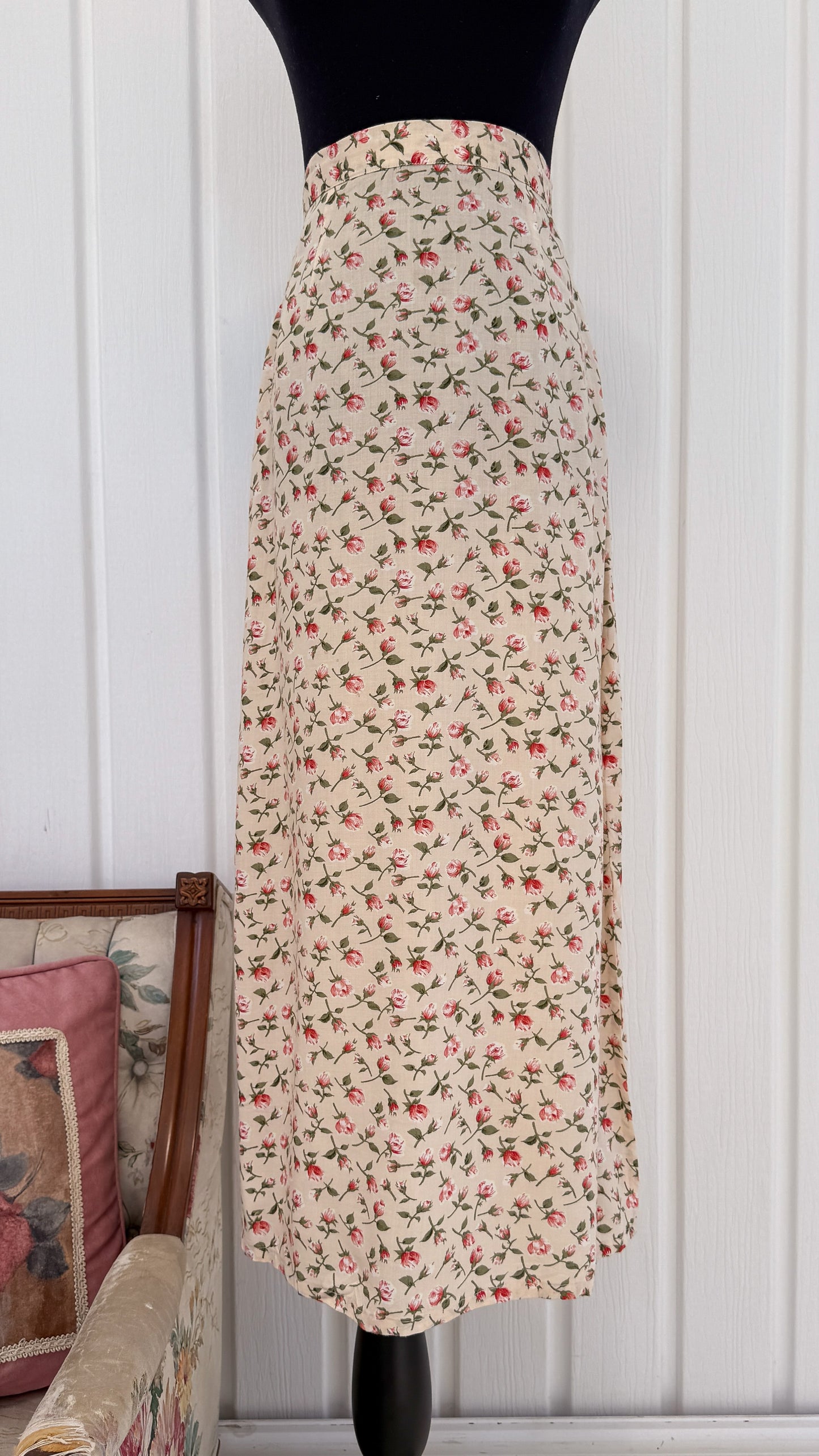 Jupe beige fleurie rose- small