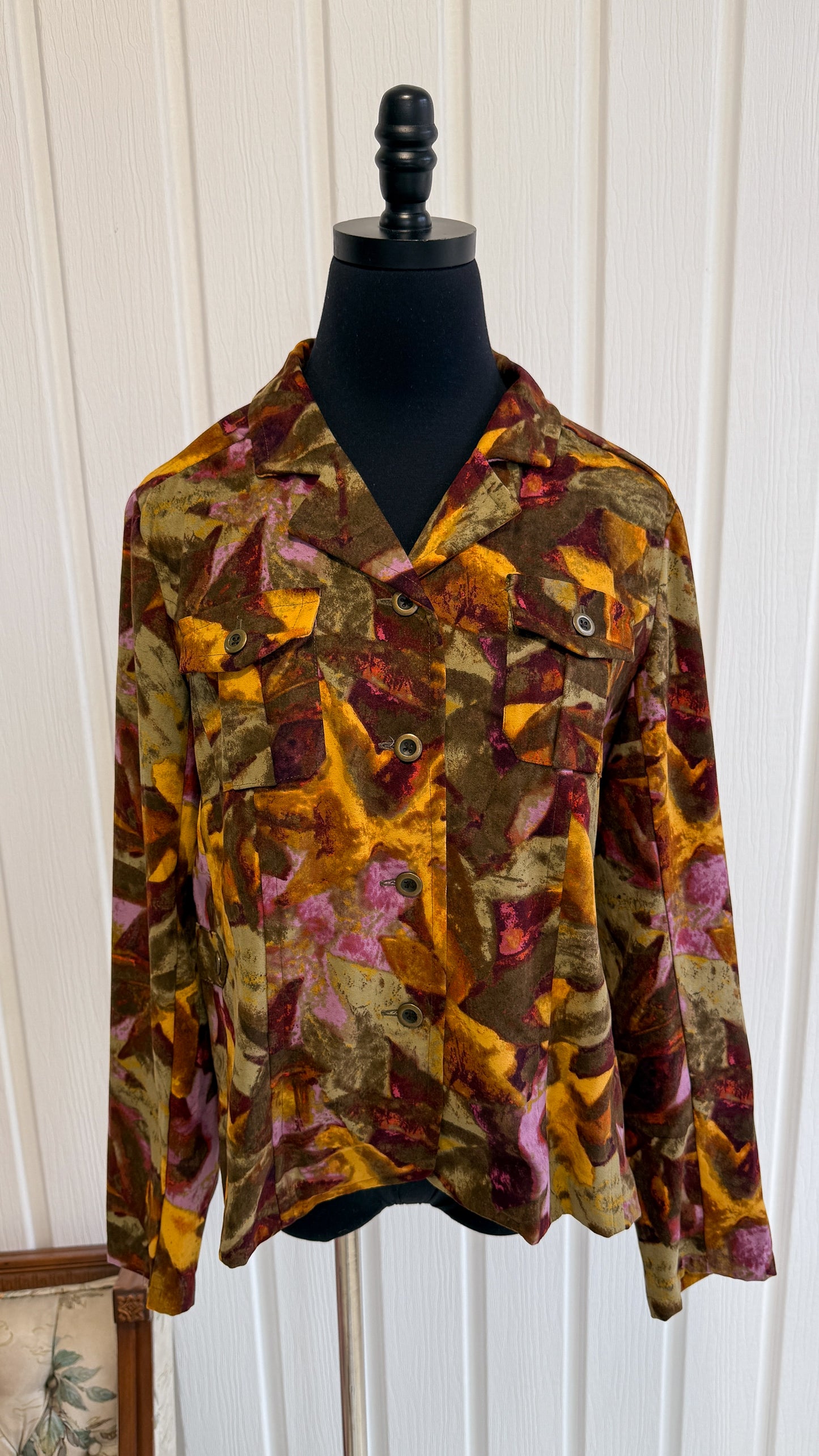 Chemisier motifs vert,mauve et jaune- small