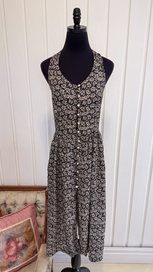 Robe licou noire fleurie beige- small