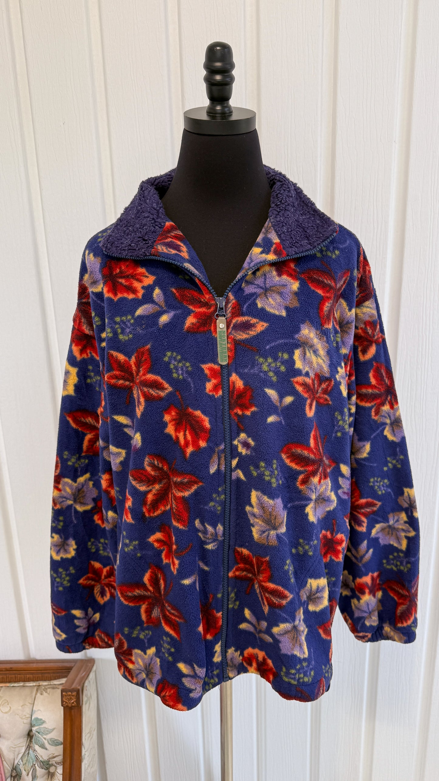 Veste en polar bleu feuilles d’Automne- medium