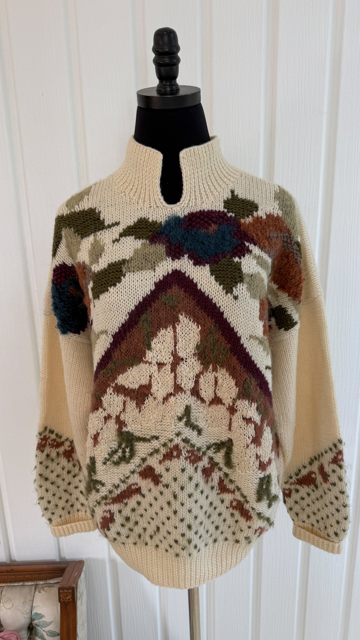 Chandail tricot mohair fleuris- large