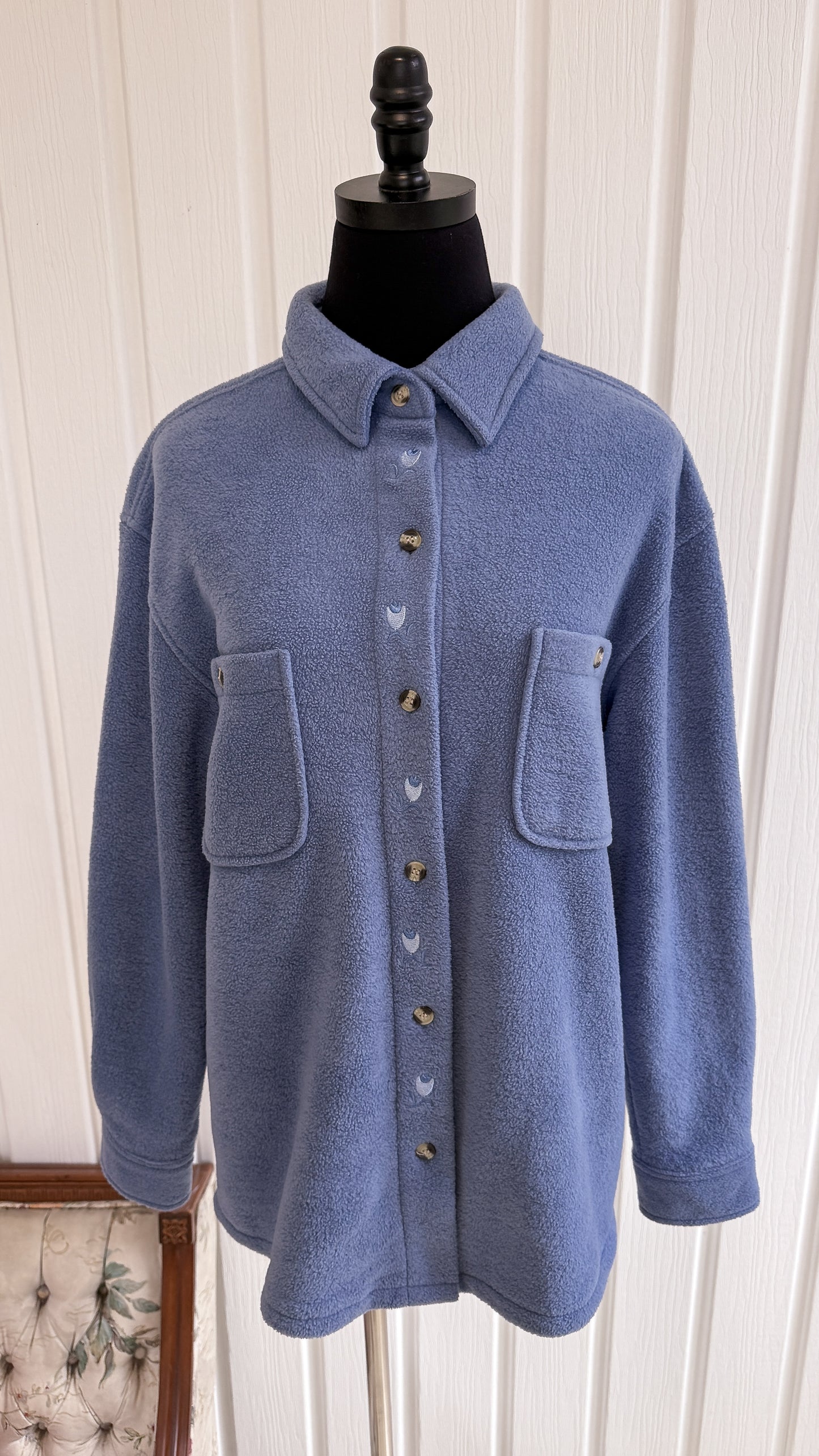 Veste en polar bleu fleurie- medium