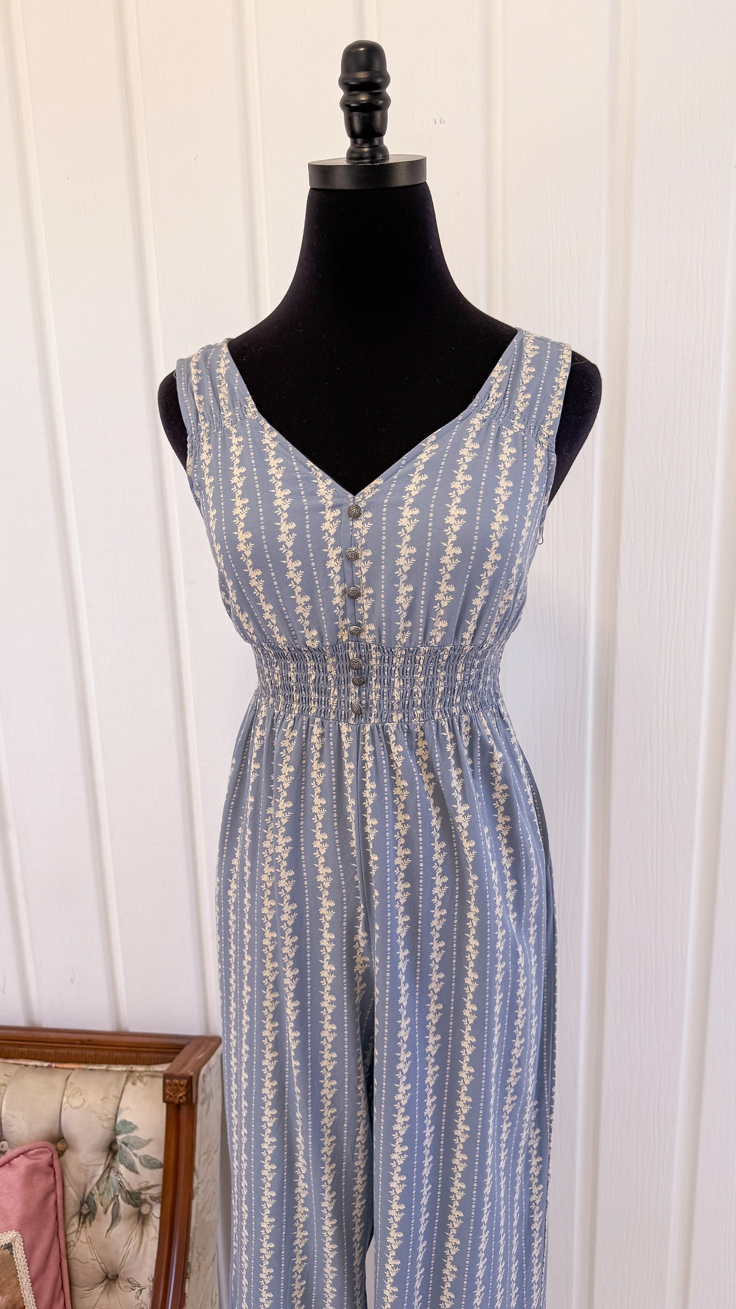 Jumpsuit bleu fleuris beige- small