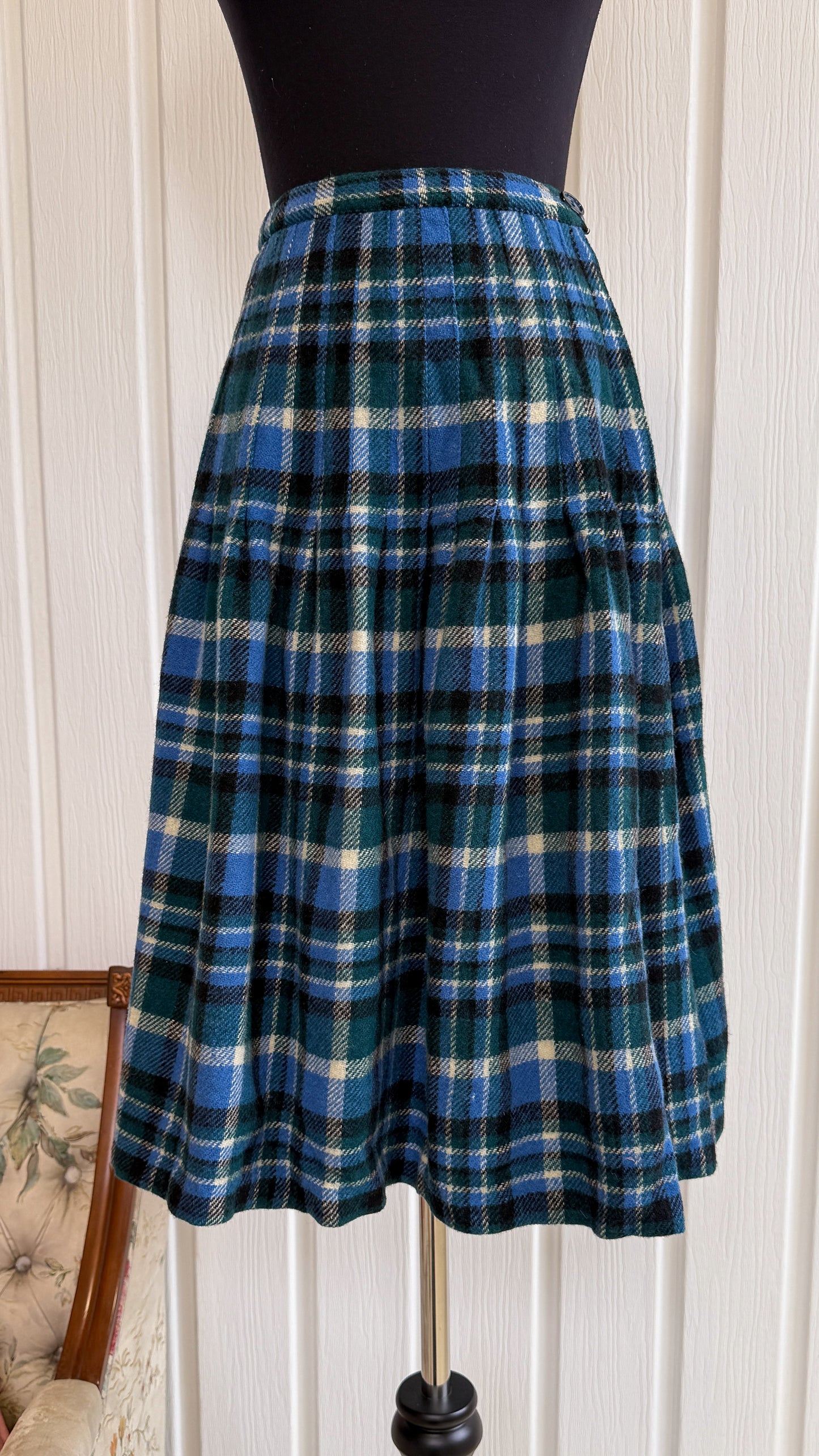 Jupe en lainage carreauté bleu- small